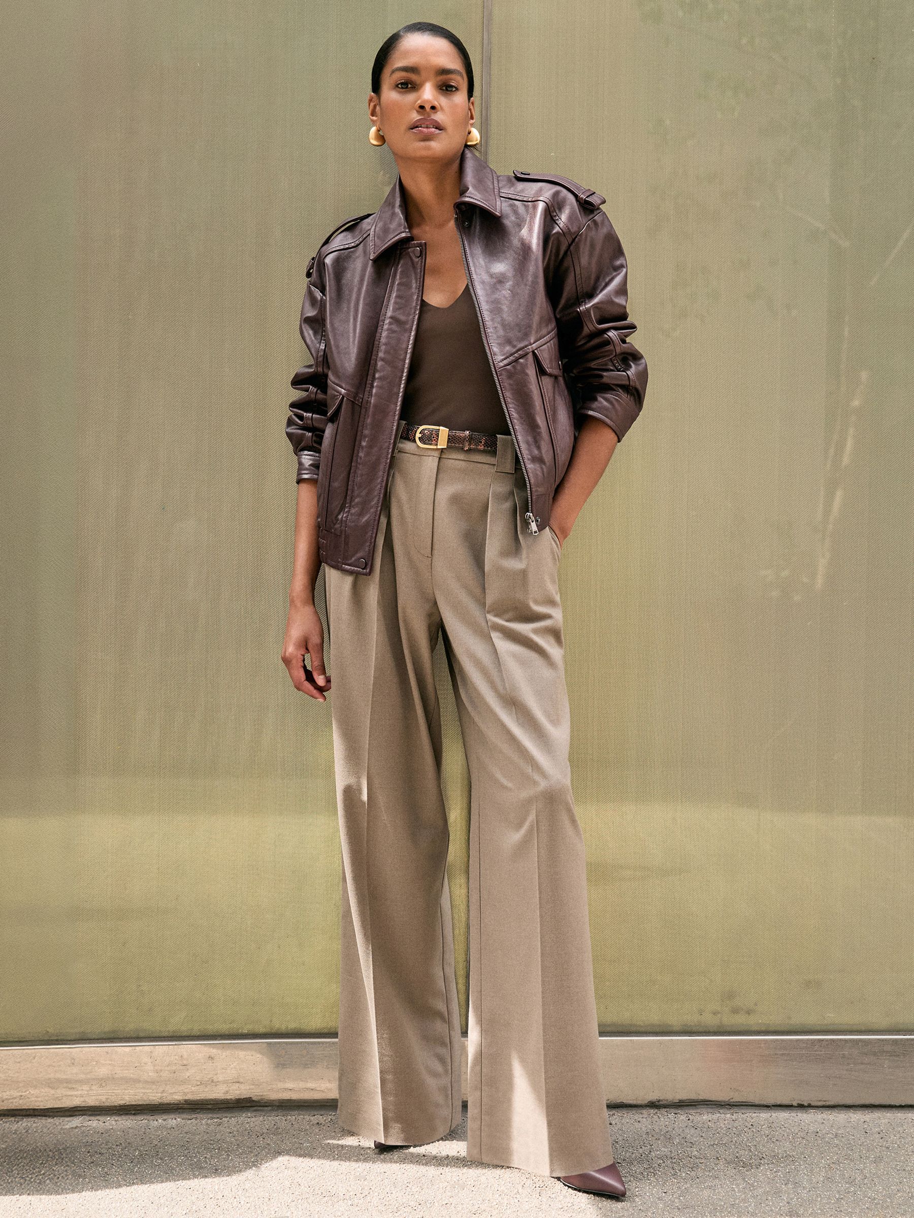 Oversized Leather Jacket in Aubergine