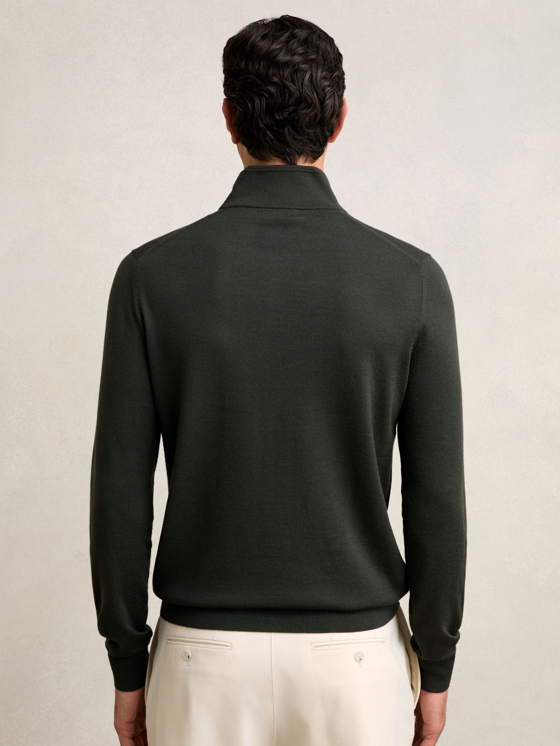 Merino Wool Half-Zip Funnel Neck Jumper in Dark Military Green