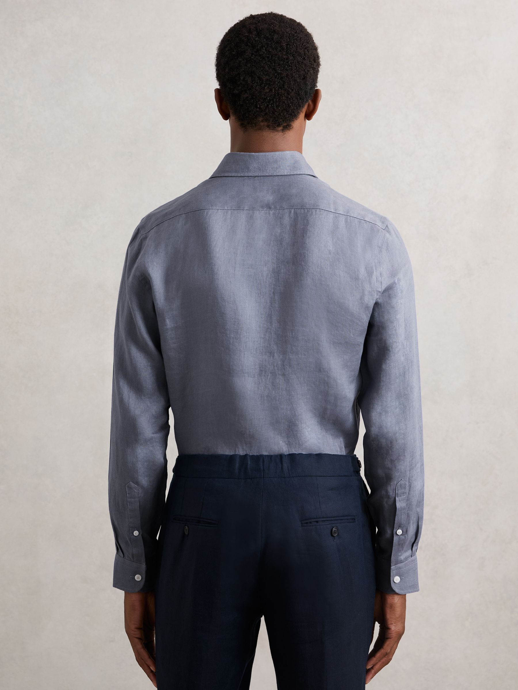 Linen Button-Through Shirt in Airforce Blue