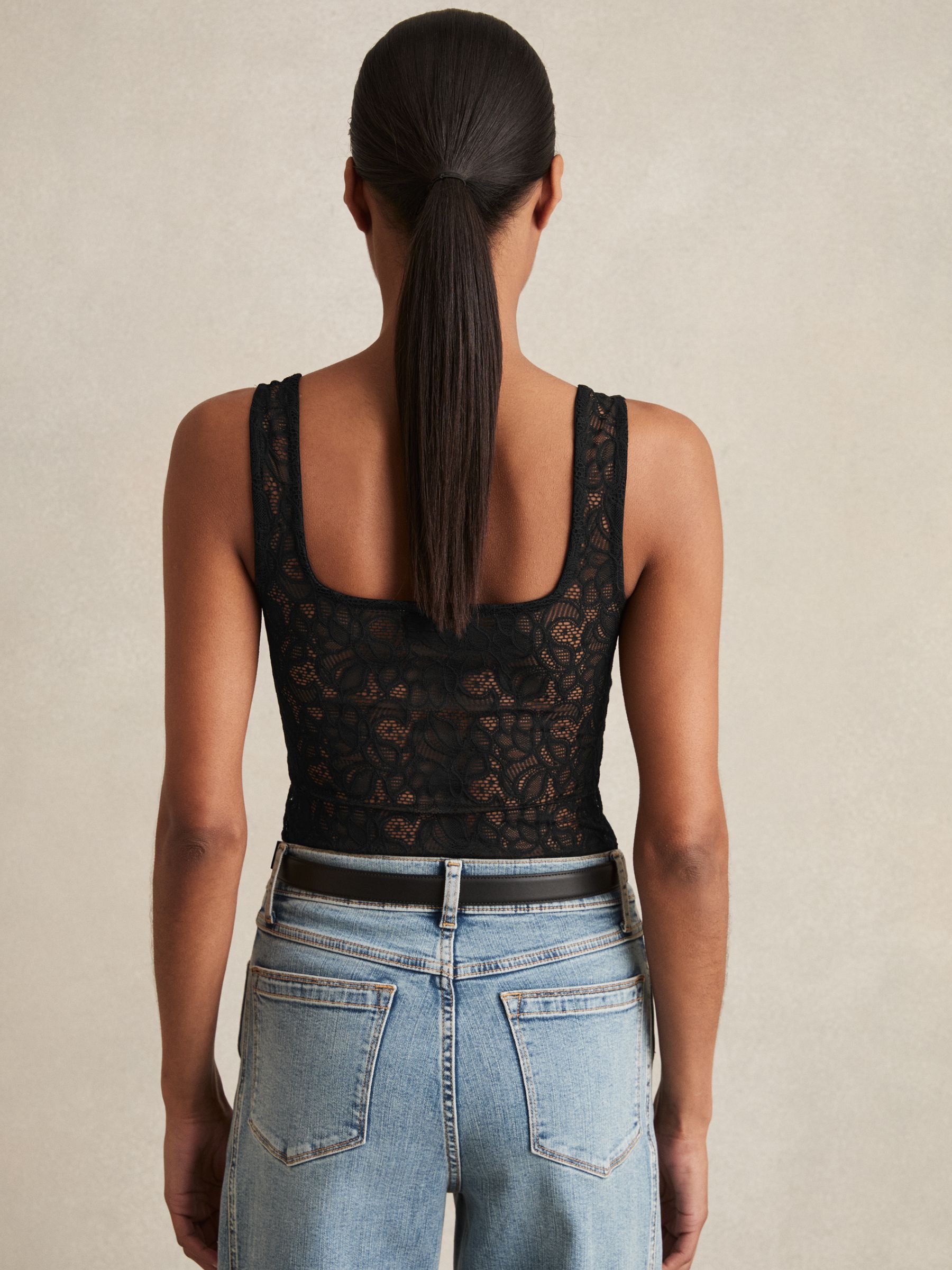 Floral Print Lace Bodysuit in Black
