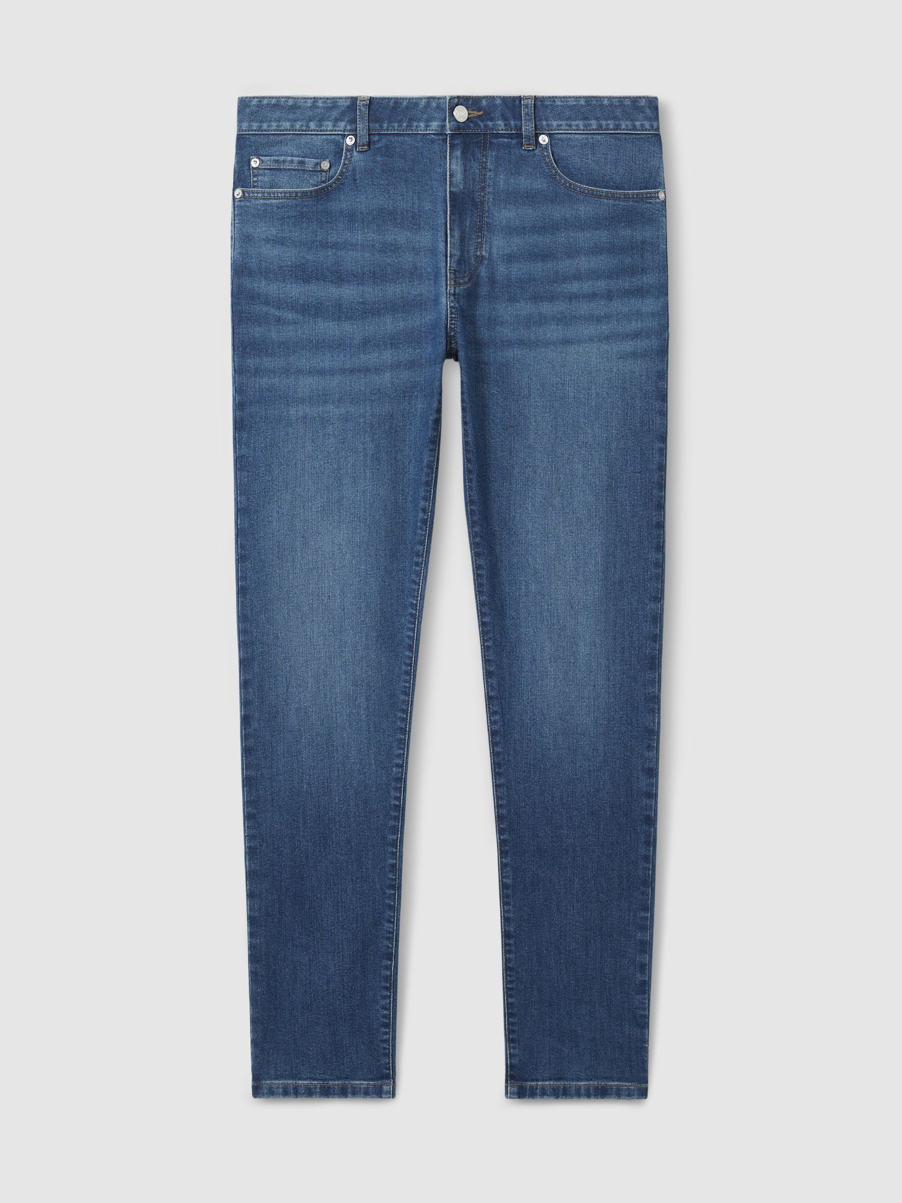 Tapered Slim-Fit Jeans in Mid Blue Wash