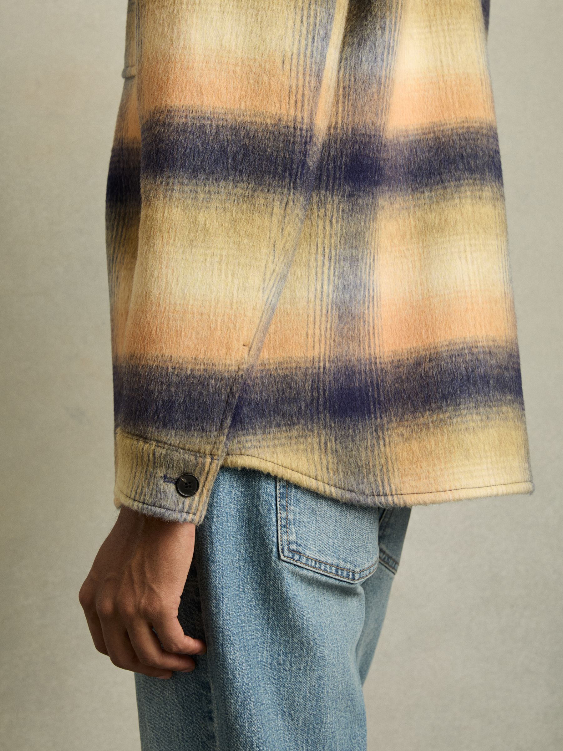 Brushed Wool-Blend Check Overshirt in Amber Orange