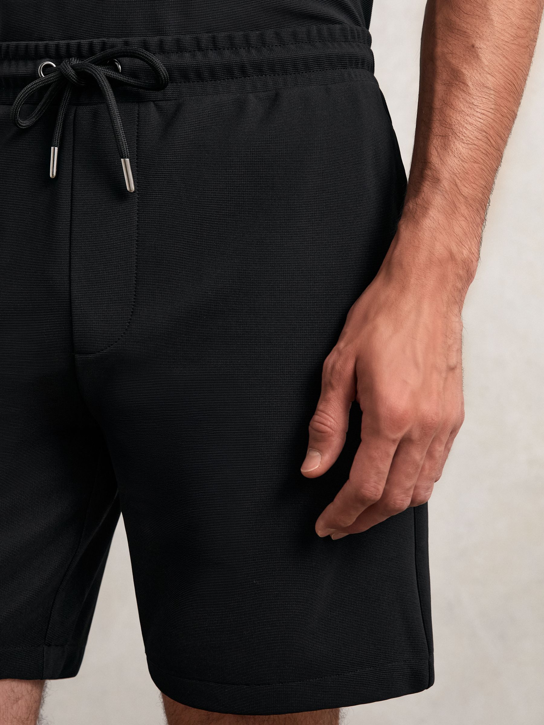 Textured Drawstring Shorts in Black