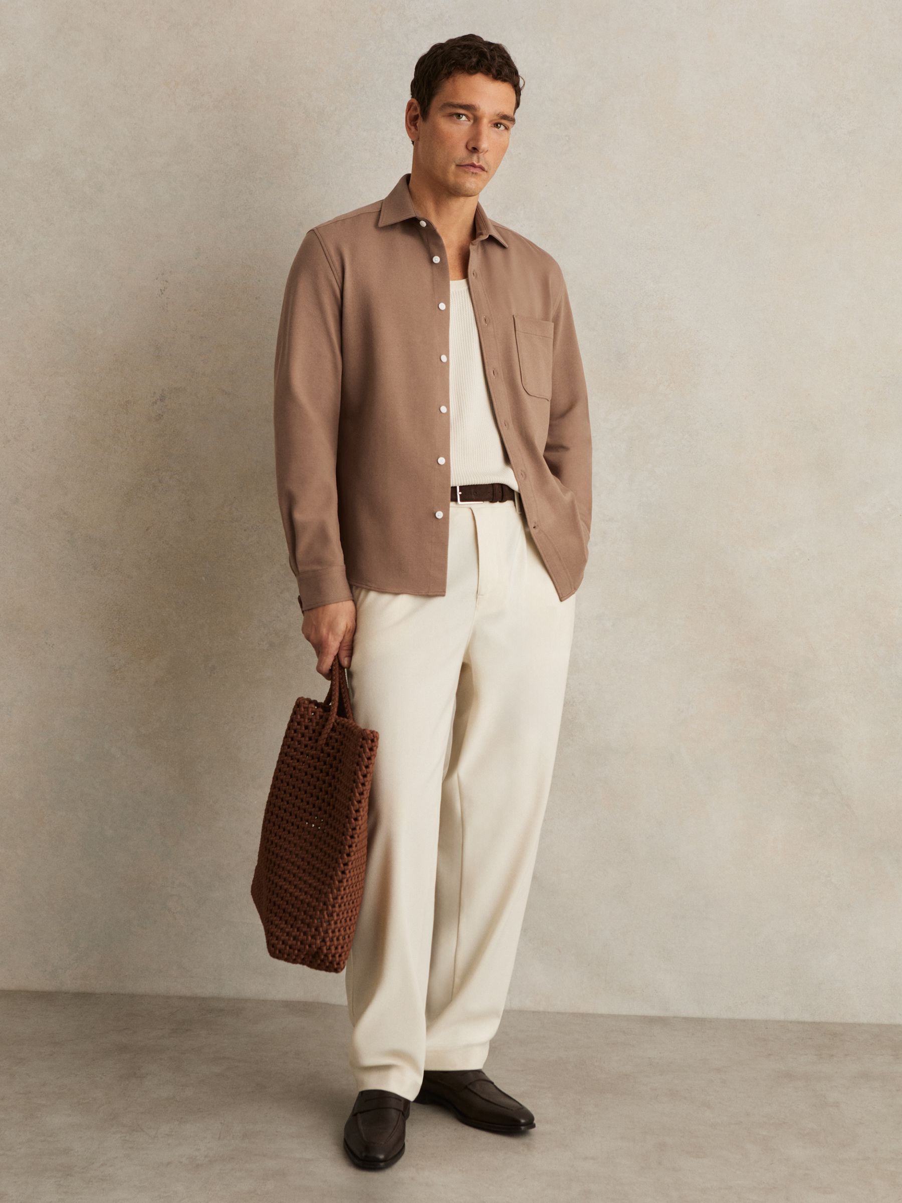 Cotton-Twill Cutaway-Collar Overshirt in Camel