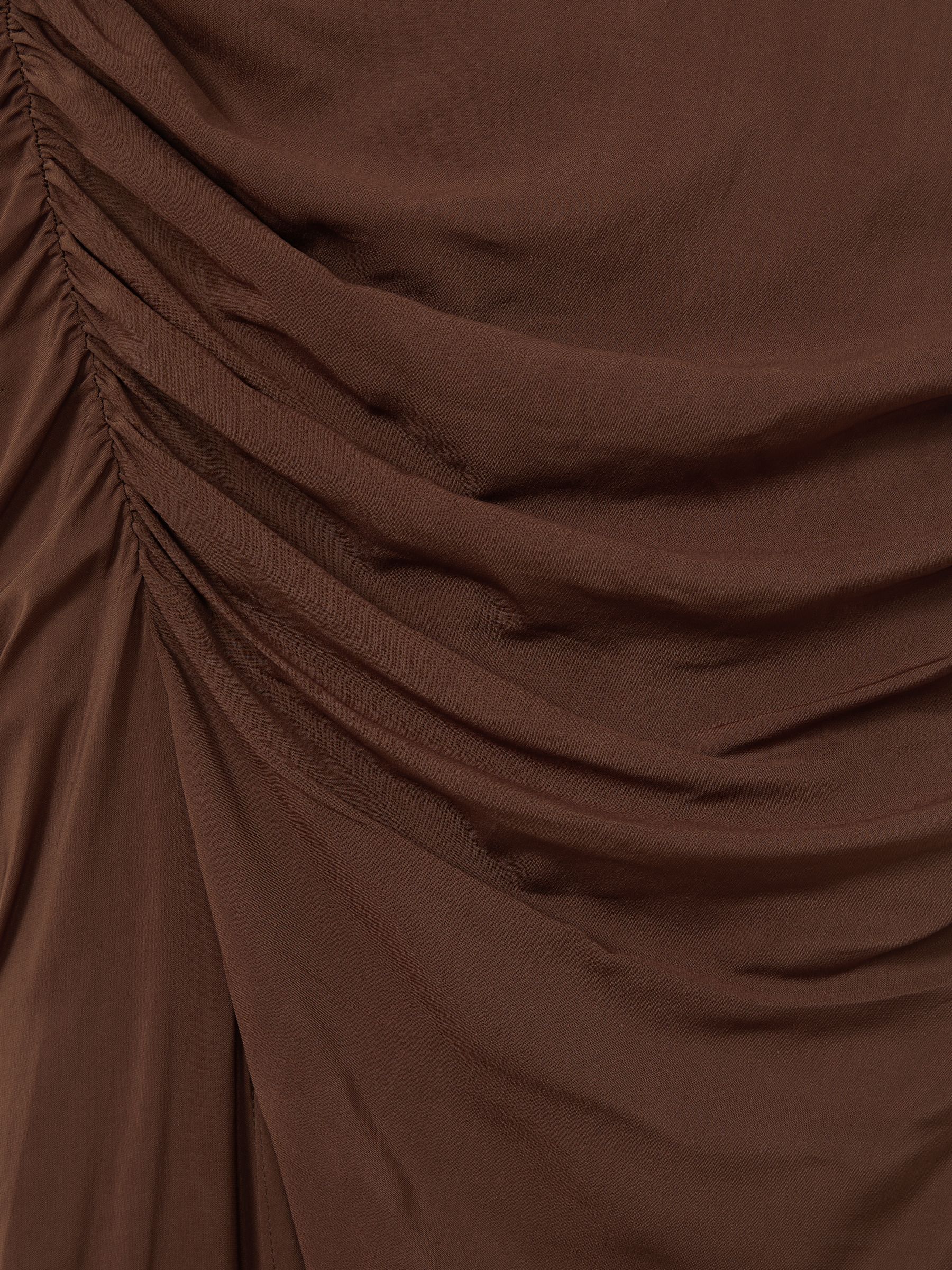 Ruched Front Split Midi Skirt in Chocolate