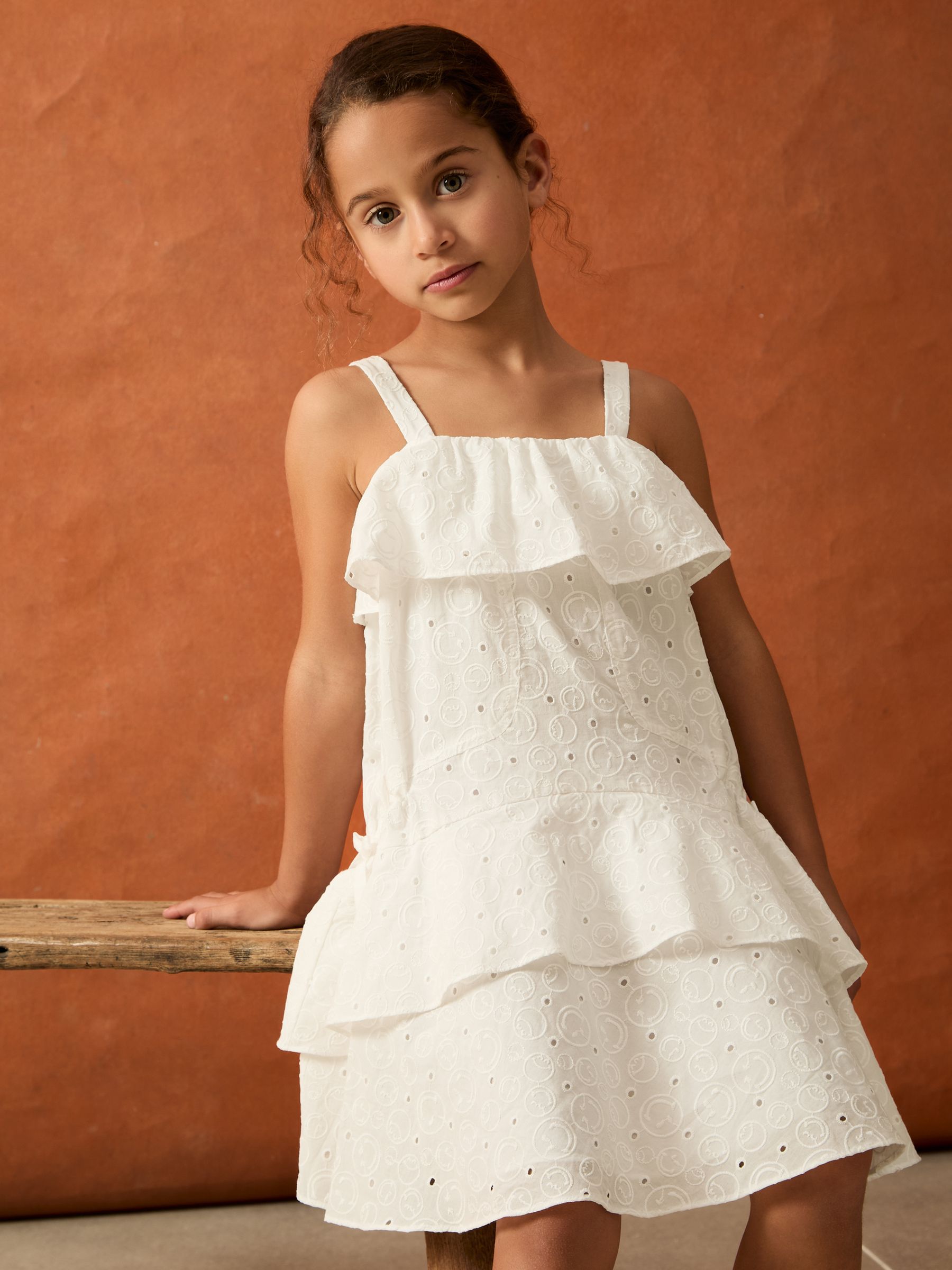 9-13 yrs SmileyWorld | Reiss Broderie Logo Dress in Ivory