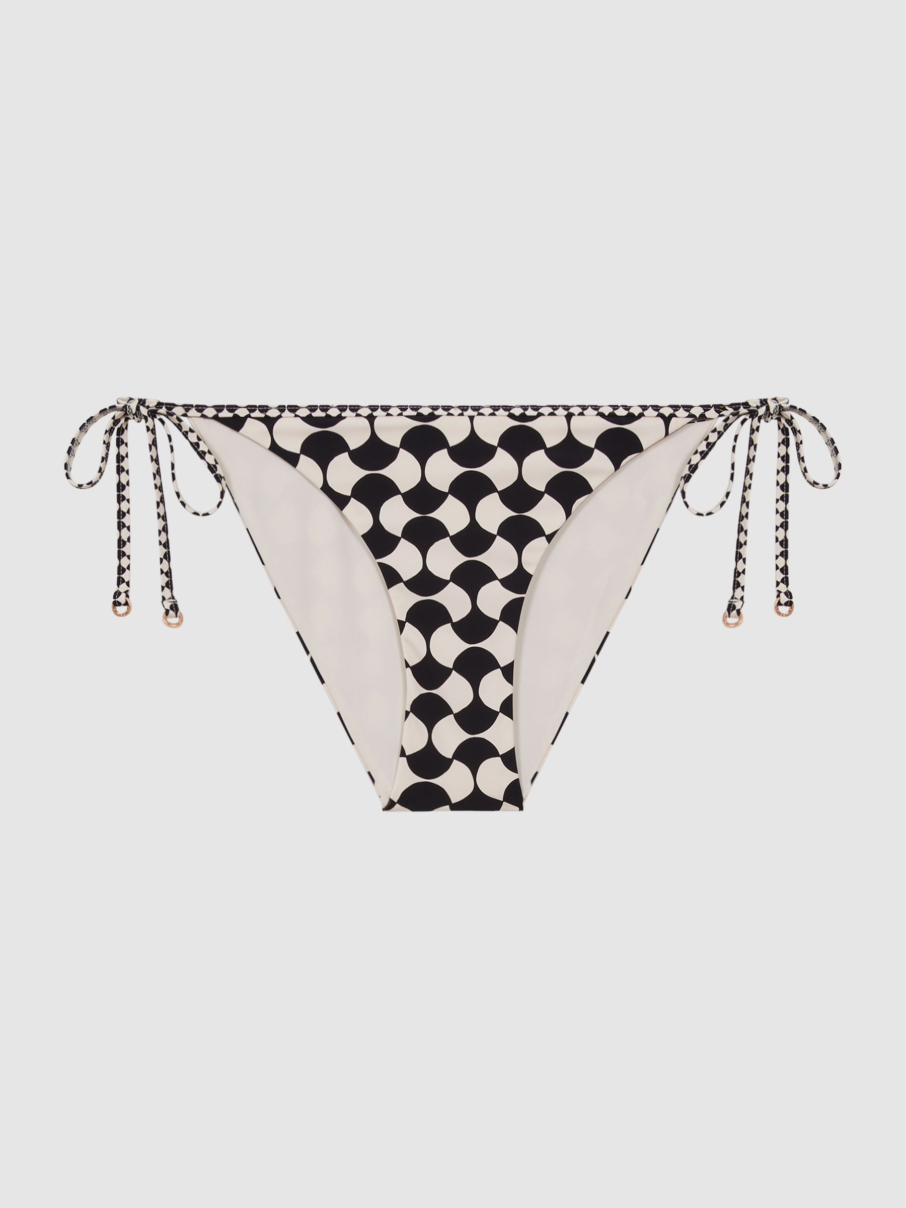 Printed Side Tie Bikini Bottoms in White/Black