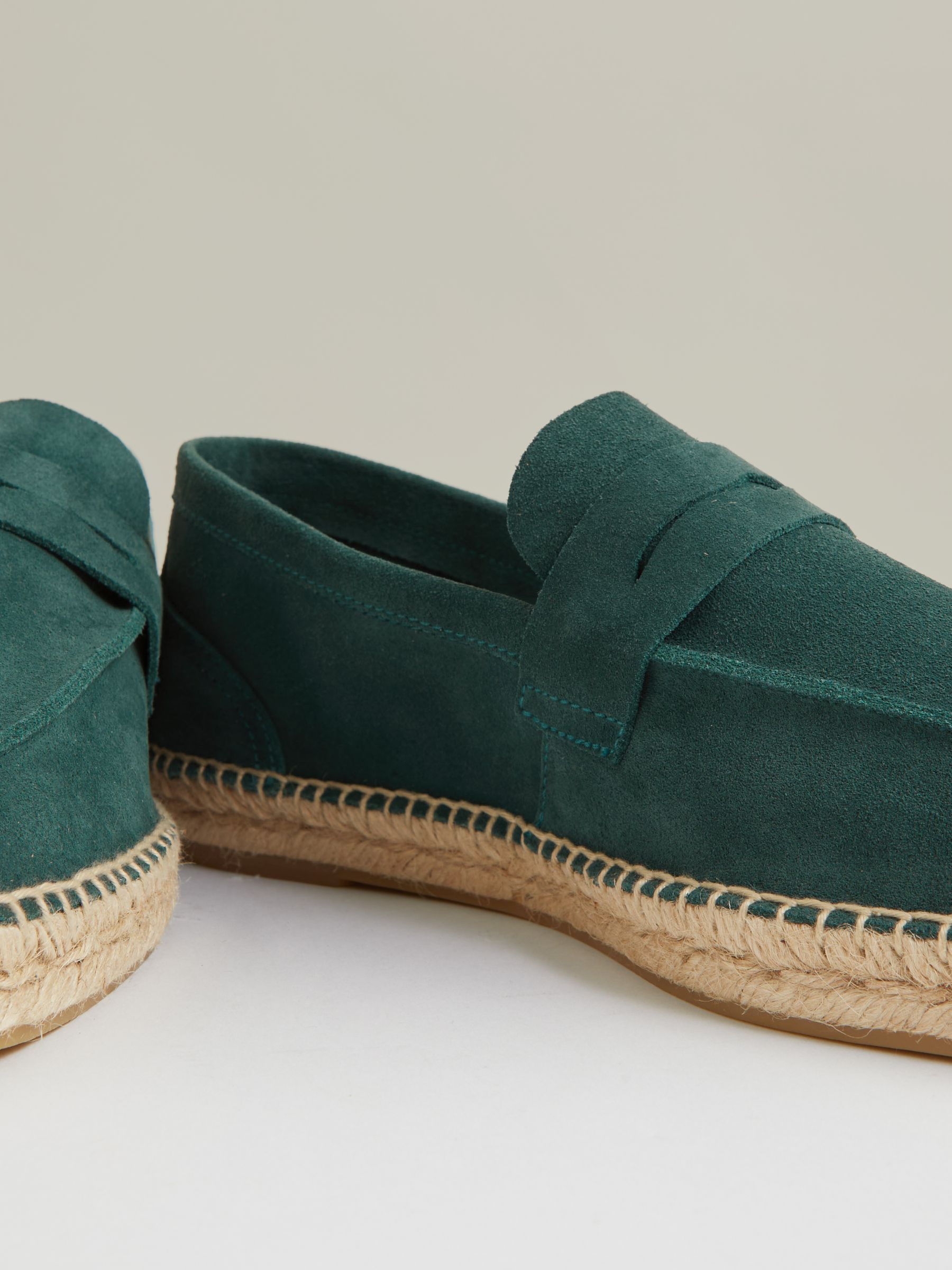 Suede Penny-Strap Espadrilles in Light Teal