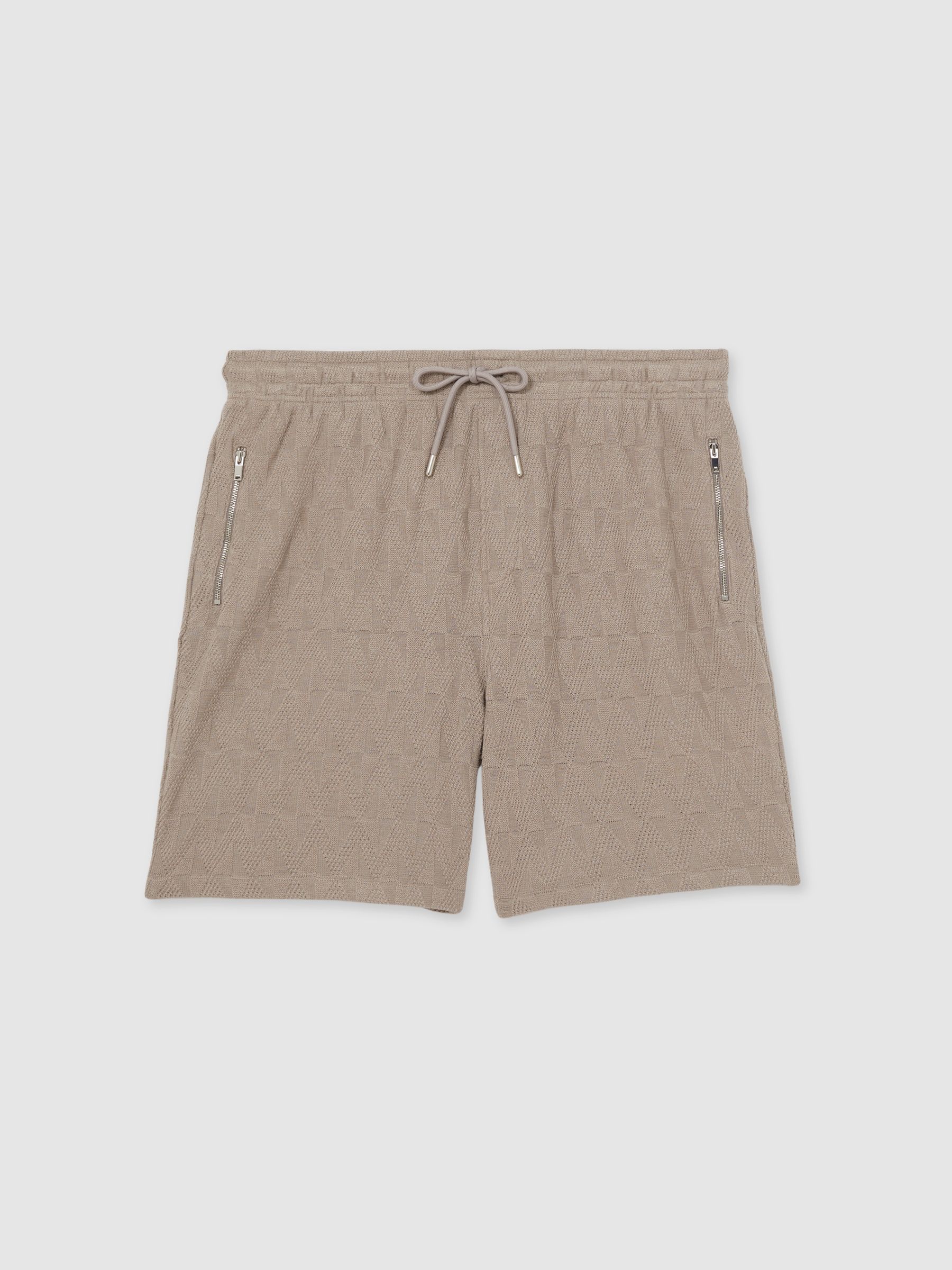 Cotton Textured Drawstring Shorts in Mink Brown