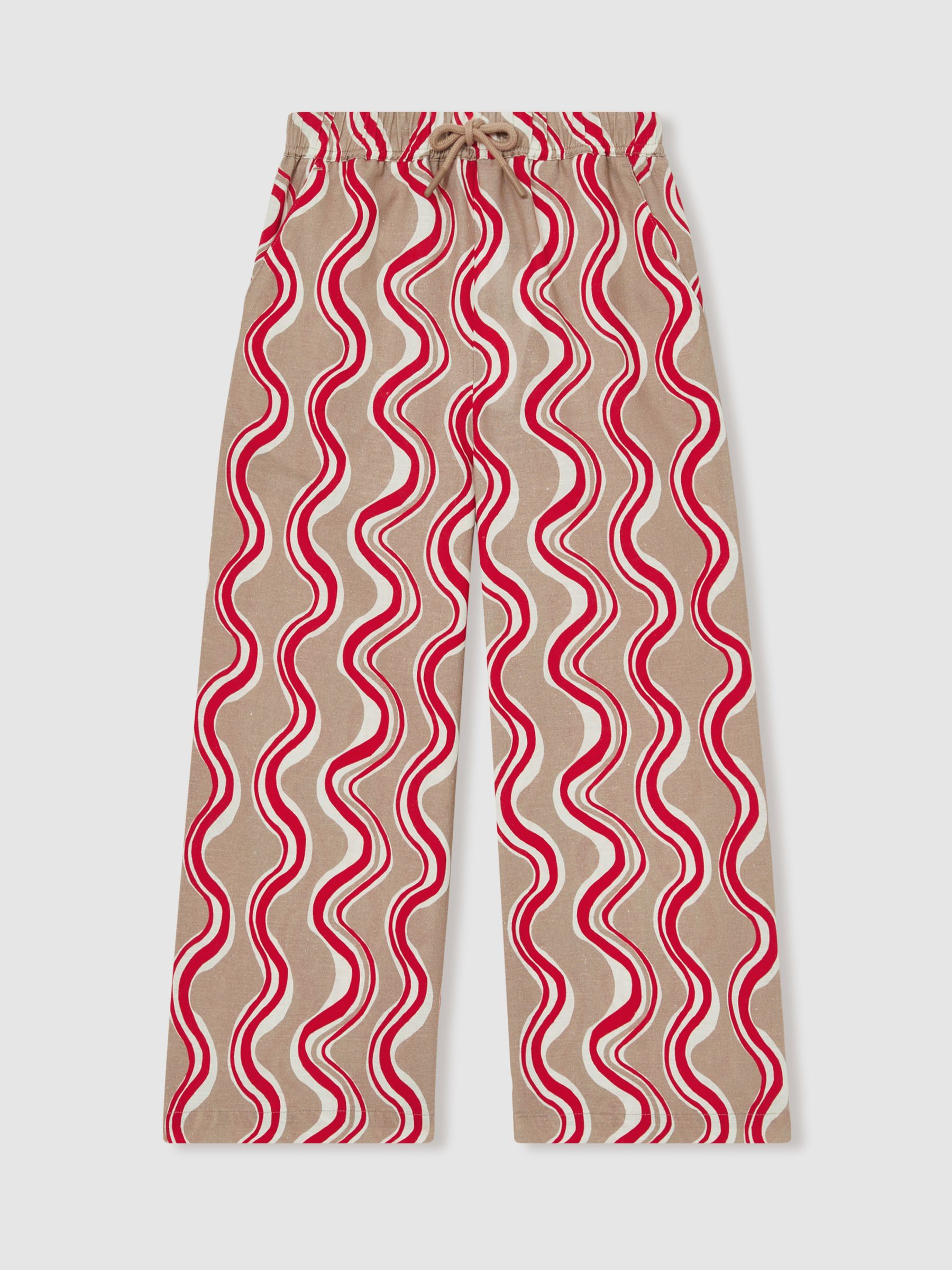 9-13 yrs Cotton Linen Printed Trousers in Red