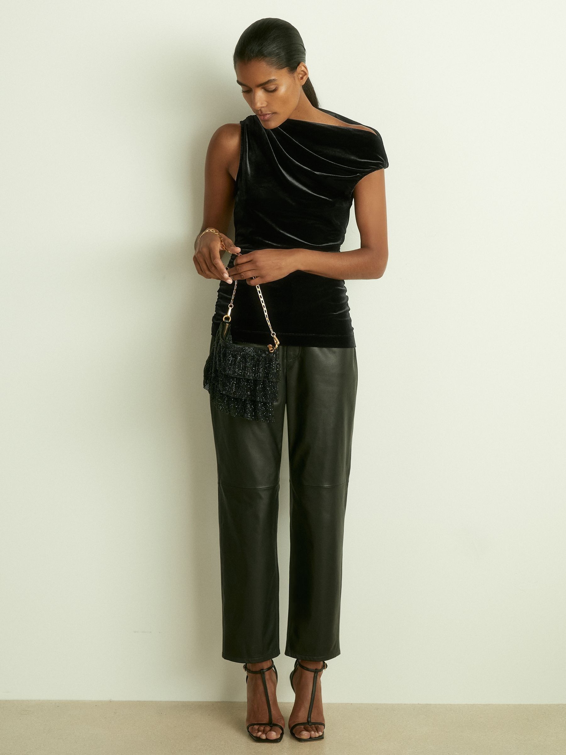 Velvet Drape Off-Shoulder Top in Black