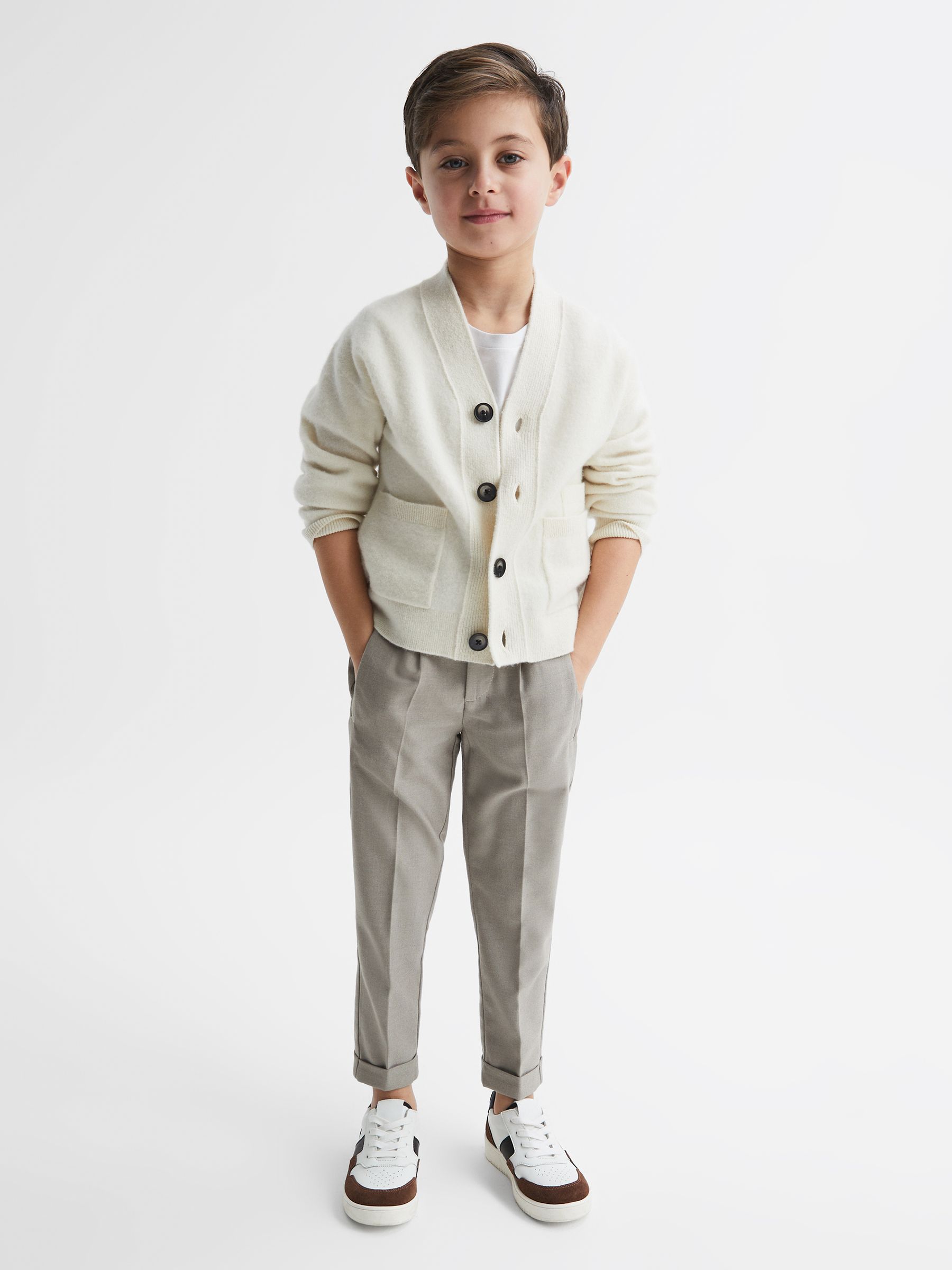 9-14 yrs Relaxed Elasticated Trousers with Turn-Ups in Taupe