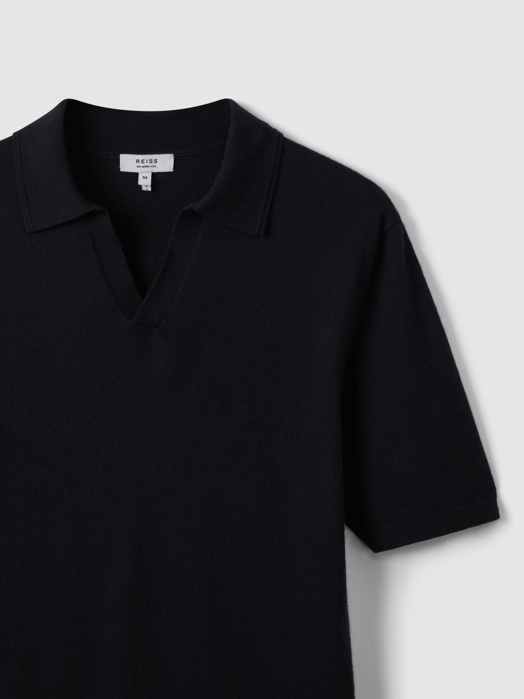 Merino Wool Open-Collar Polo Shirt in Navy