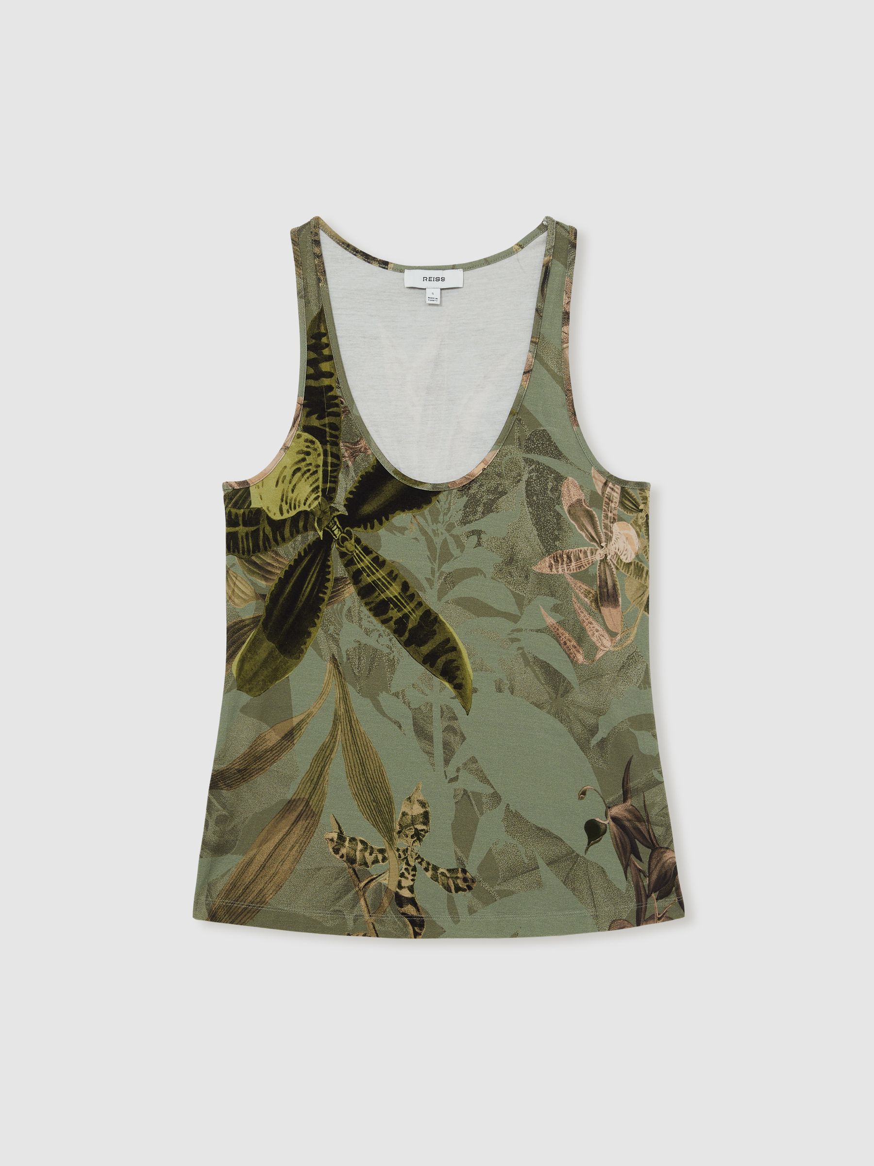 Reiss | NYBG Floral Scoop-Neck Vest in Khaki