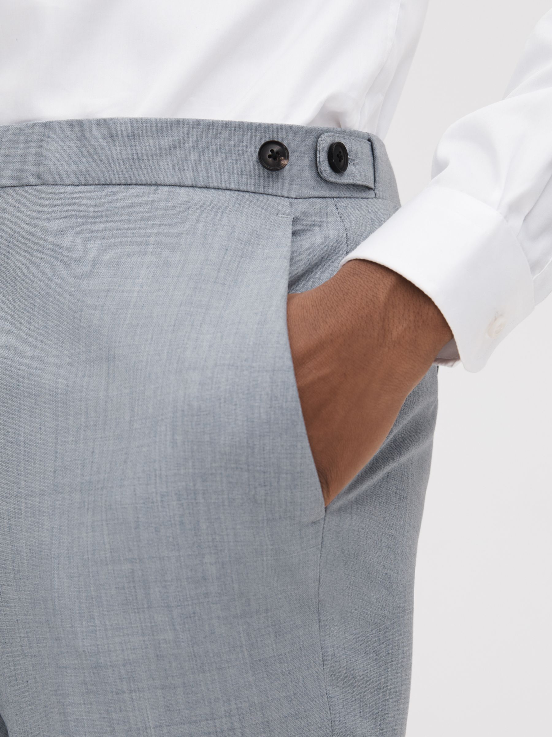Slim Fit Wool Adjuster Trousers in Soft Blue