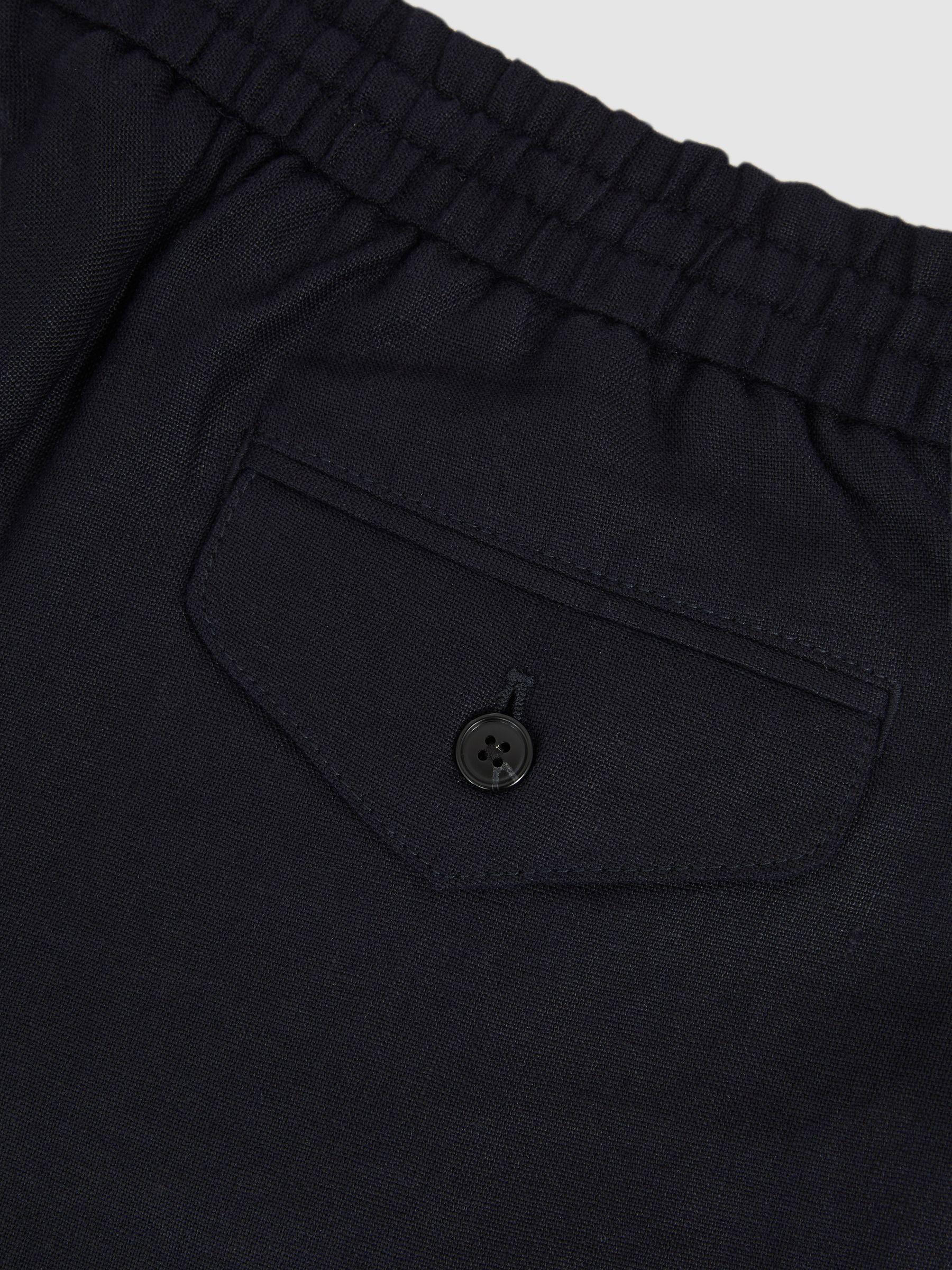 Linen Drawstring Relaxed-Fit Trousers in Navy