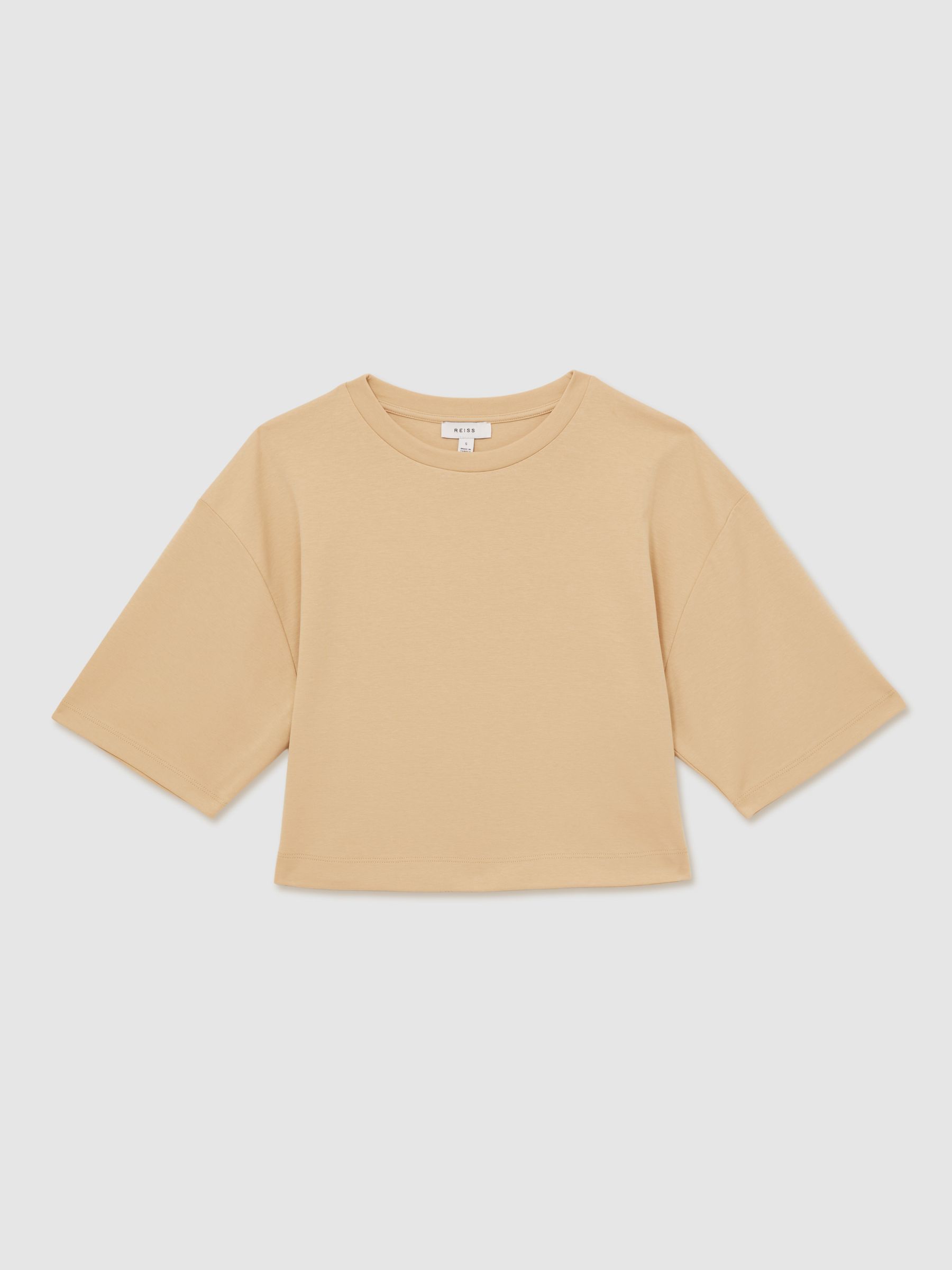 Stretch-Cotton Cropped T-Shirt in Sand
