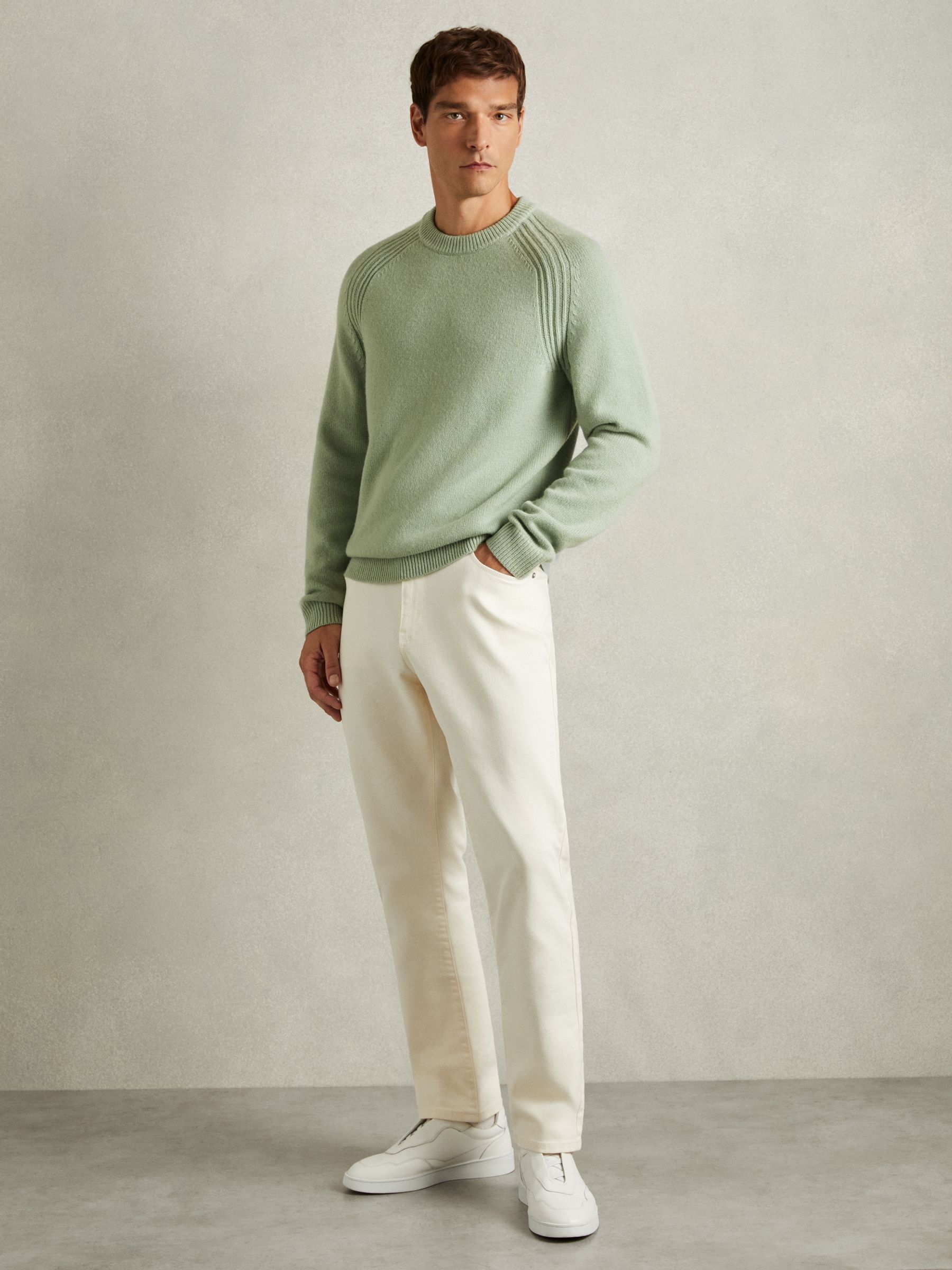 Wool-Blend Raglan-Sleeve Jumper in Sage Green
