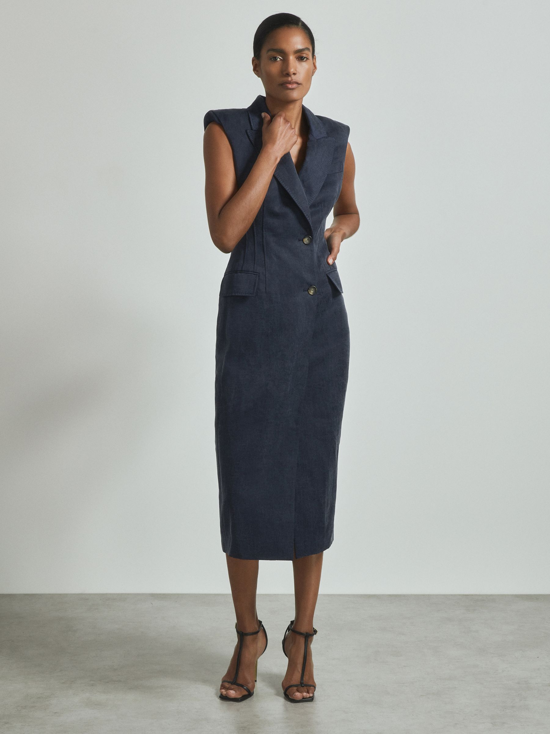 Atelier Cupro Tux Midi Dress in Navy