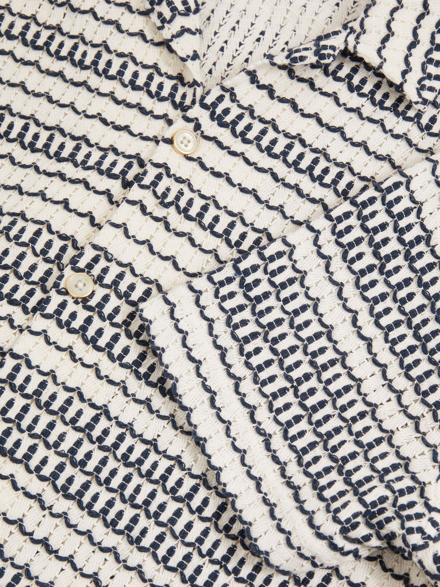 Crochet Cuban-Collar Shirt in White/Black