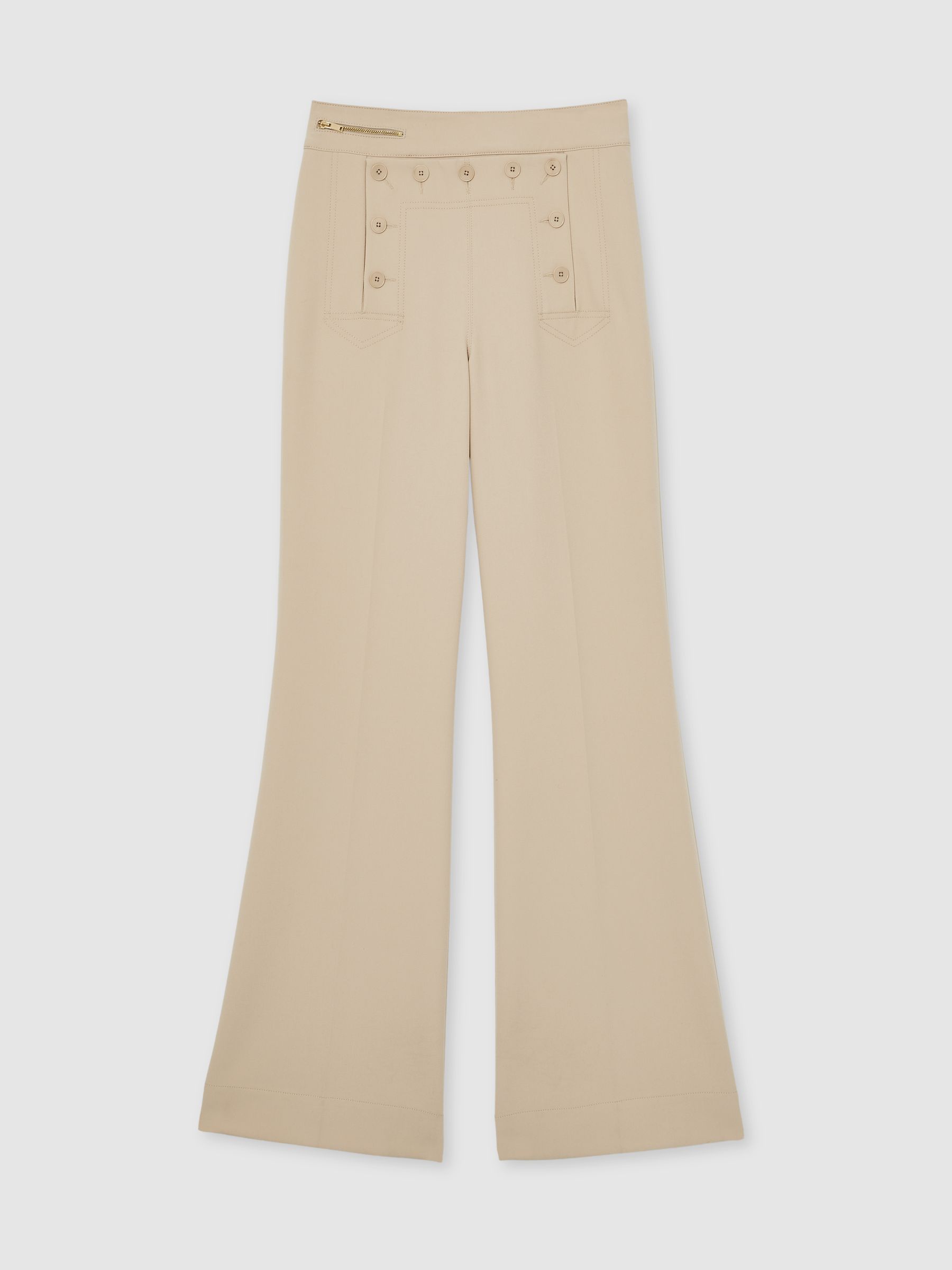 Button-Detail Wide-Leg Trousers in Neutral