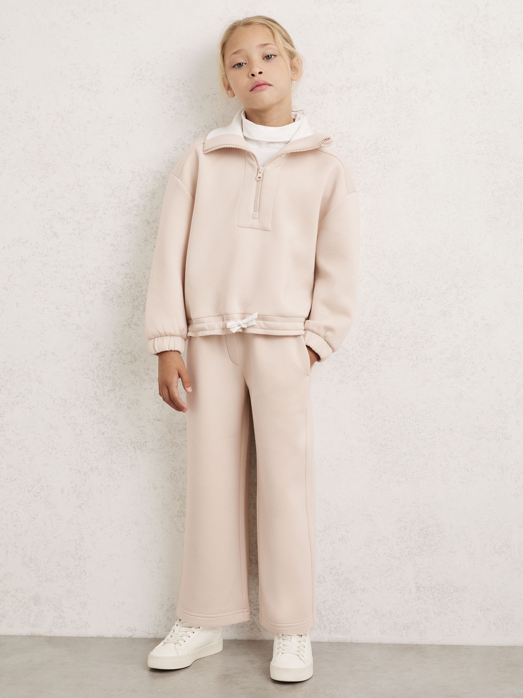 Funnel-Neck Interlock Zip Sweatshirt in Neutral