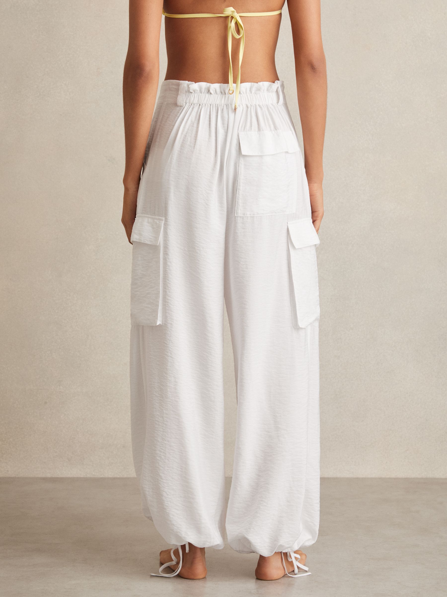 Drawstring Tie-Cuff Cargo Trousers in White