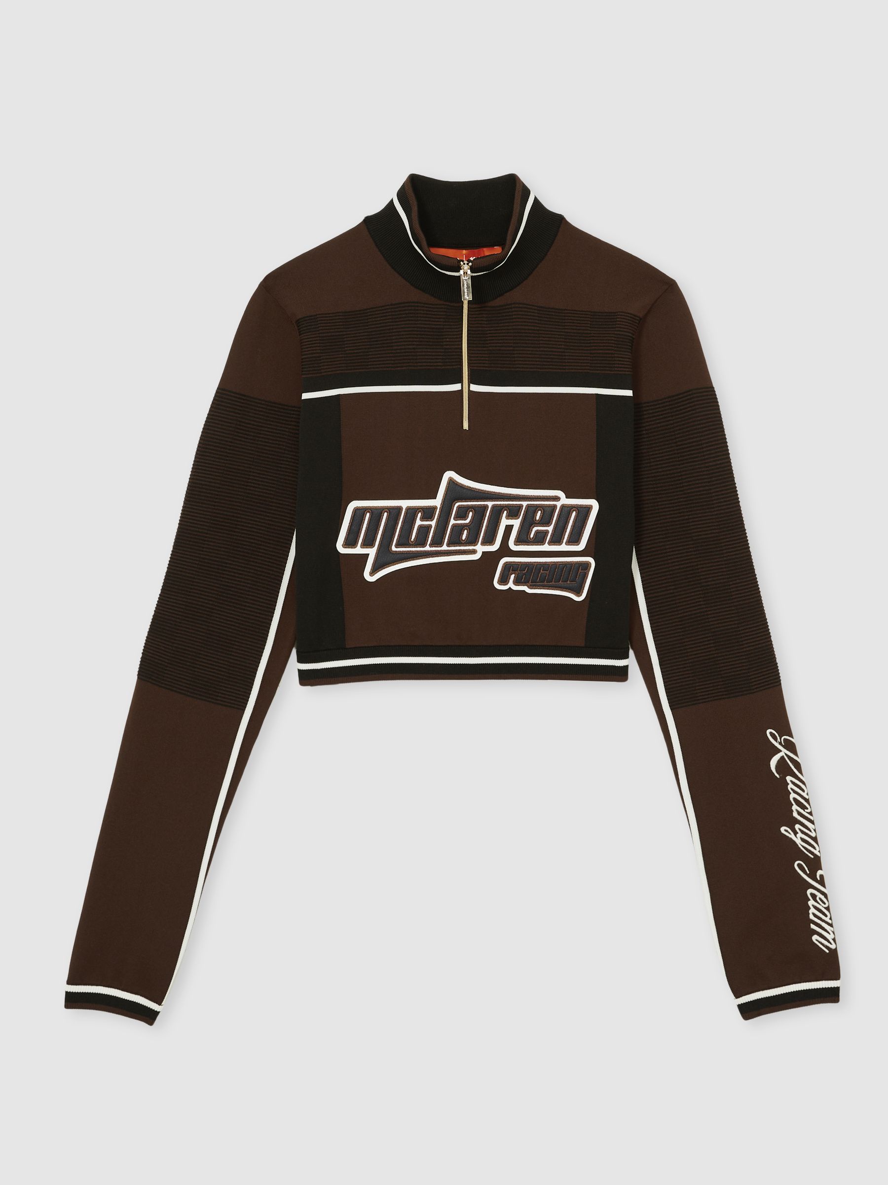 McLaren F1 Team Half-Zip Crop Top in Chocolate Brown