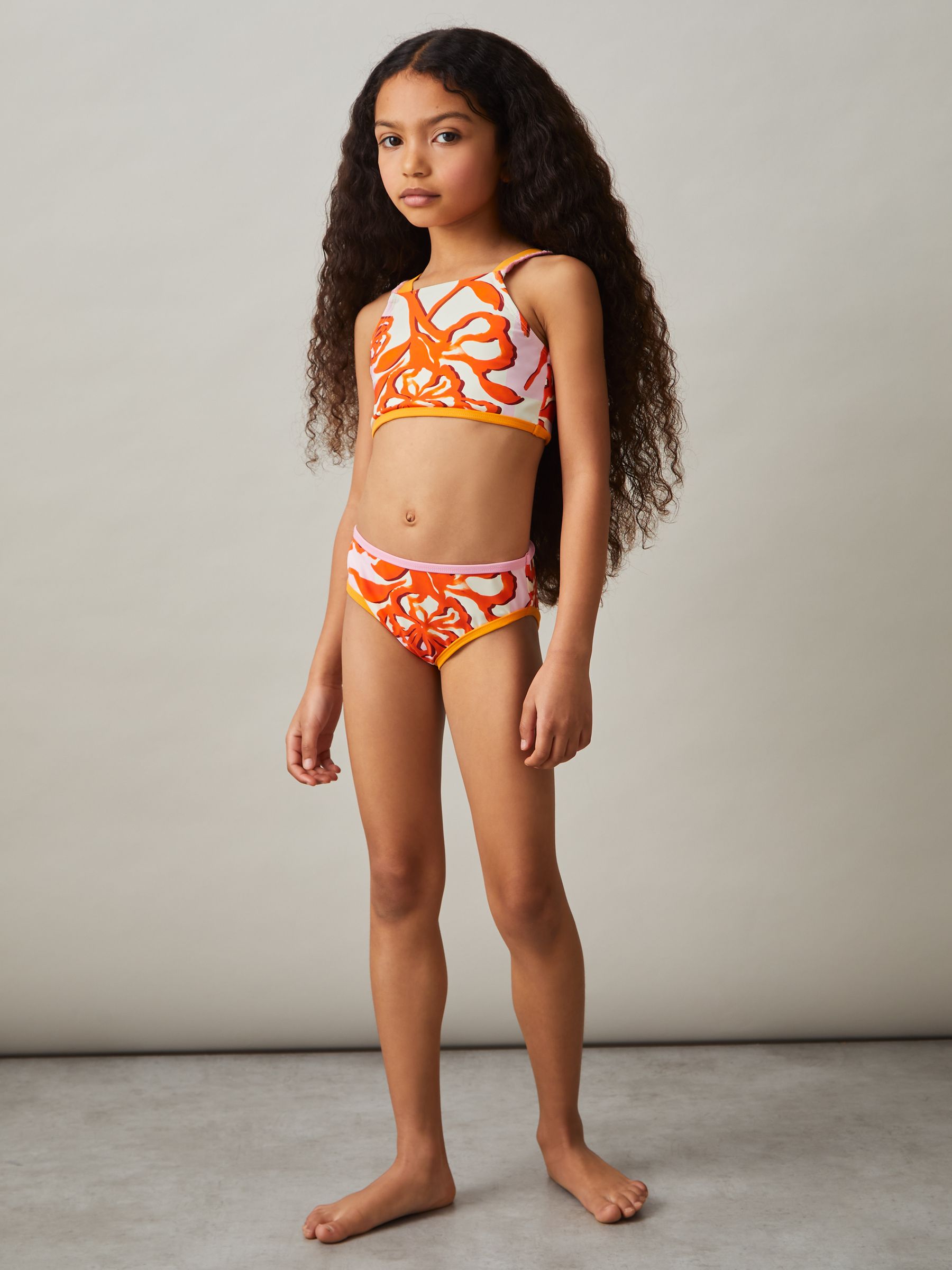 4-9 yrs Floral-Print Bikini Top in Pink Print