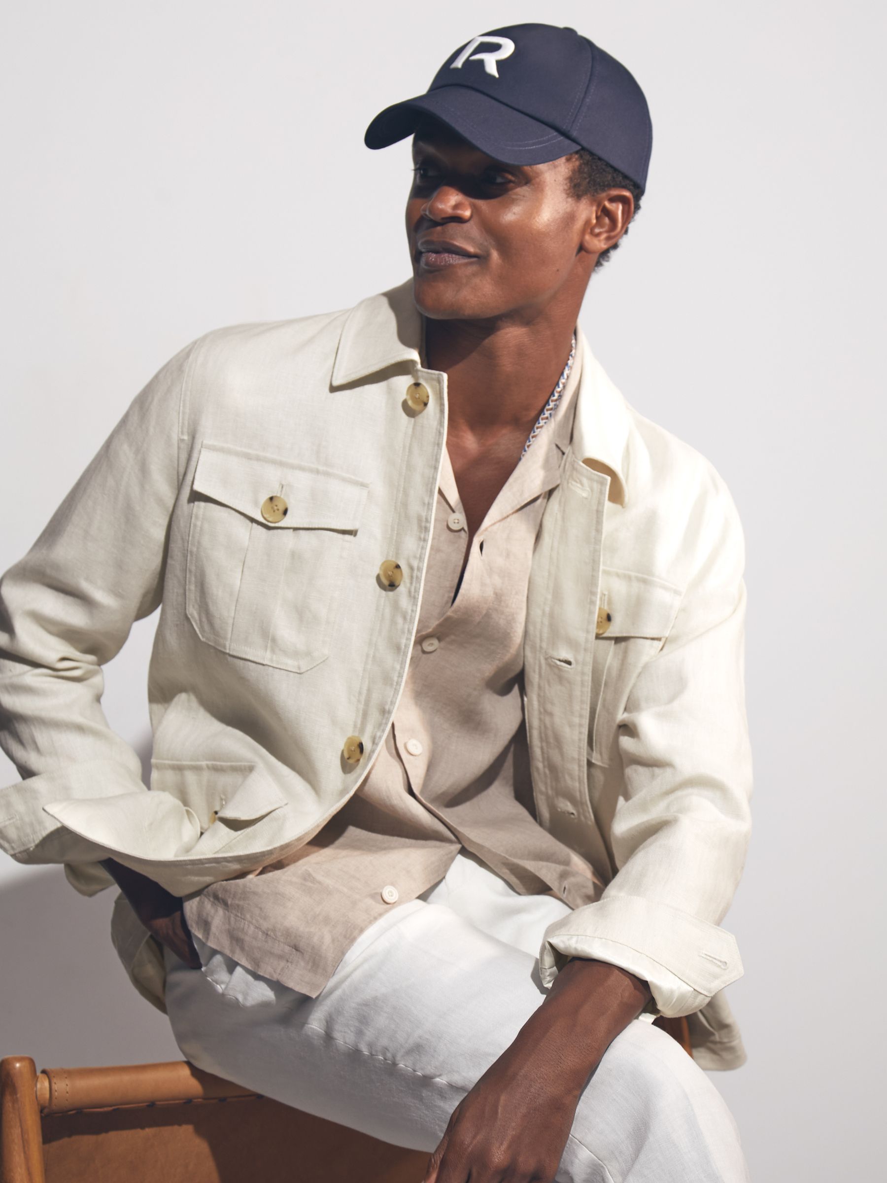 Linen Four-Pocket Safari Jacket in Off White