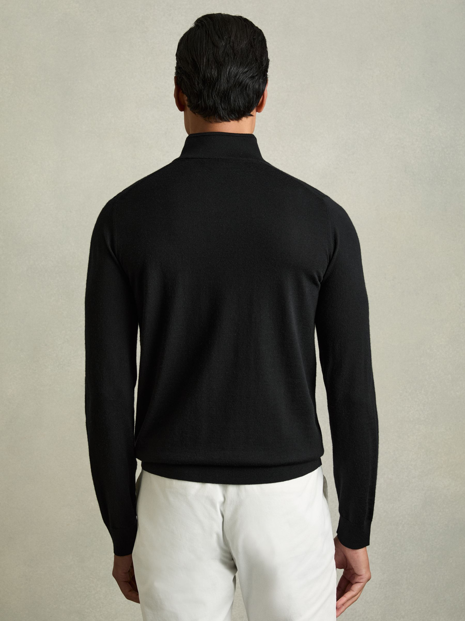 Merino Wool Half-Zip Funnel Neck Jumper in Black