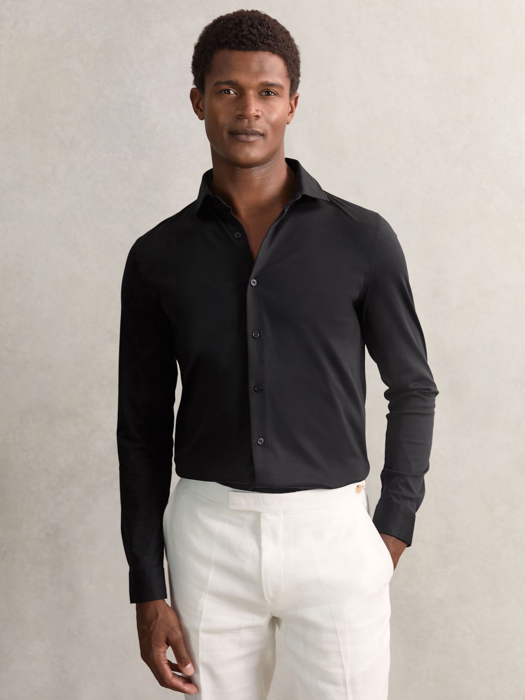 Air-Water Cotton Button-Through Shirt in Black