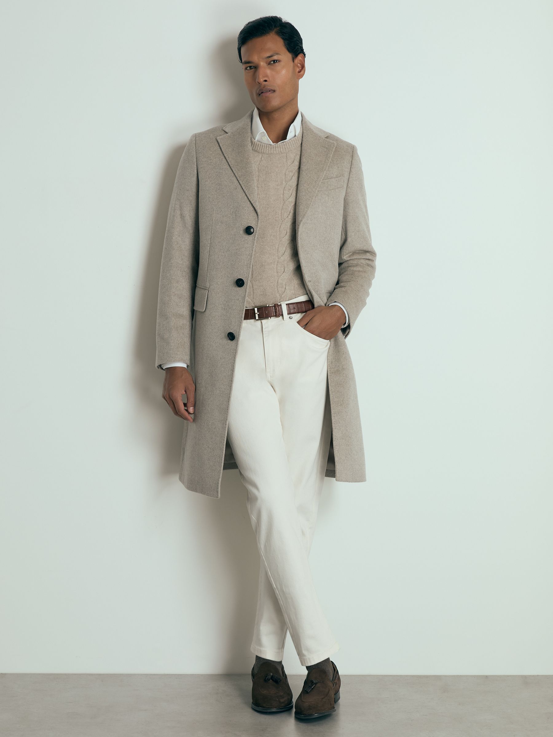 Atelier Cashmere Single-Breasted Overcoat in Oatmeal