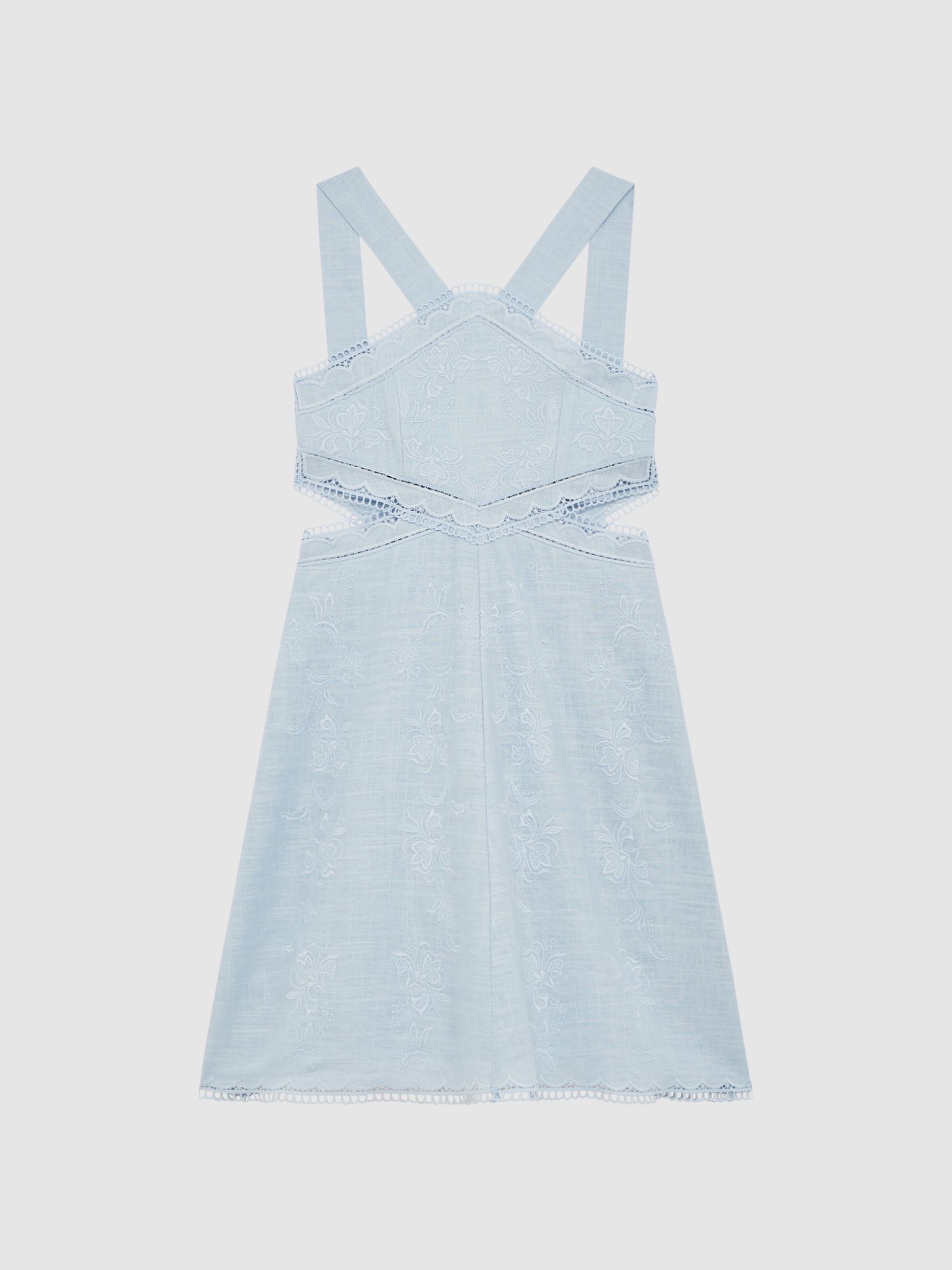 Junior Cross Back Embroidered Dress in Blue