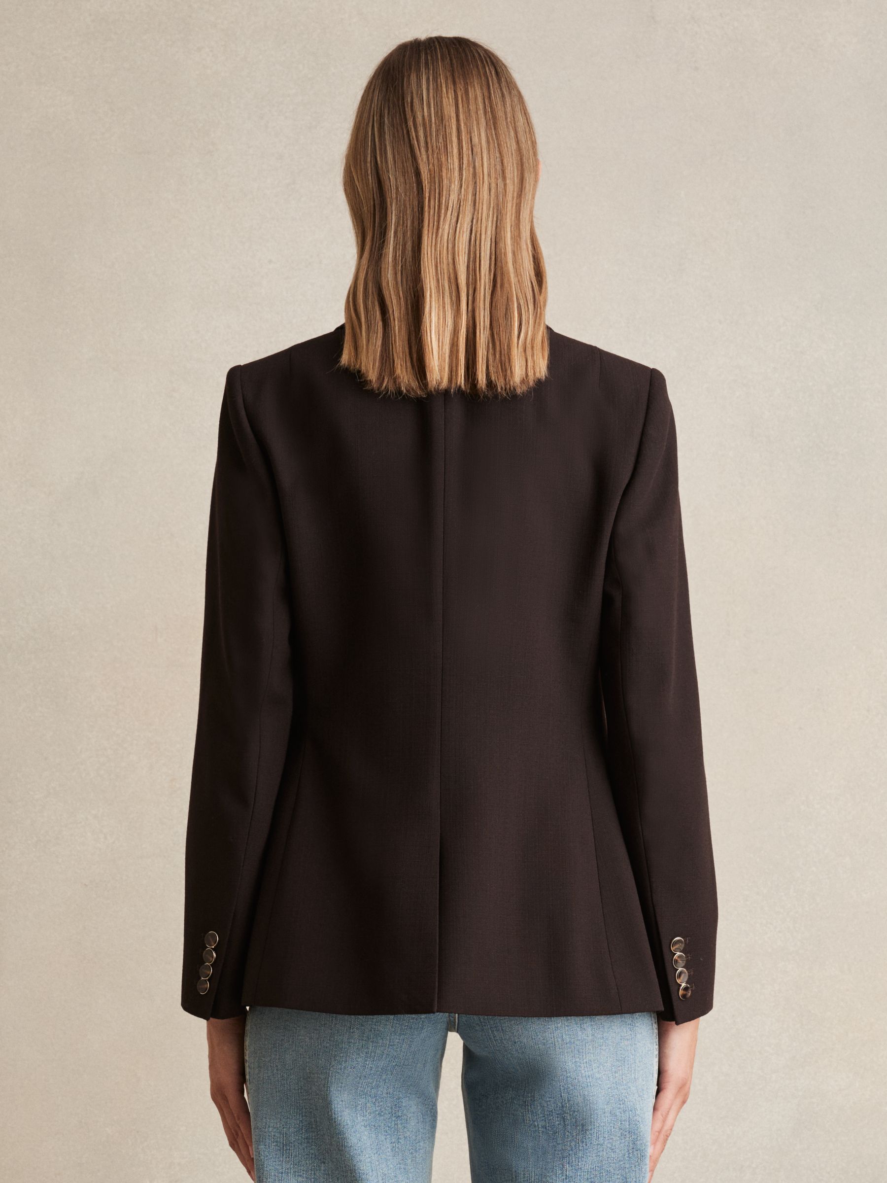 Wool-Blend Double-Breasted Blazer in Chocolate Brown