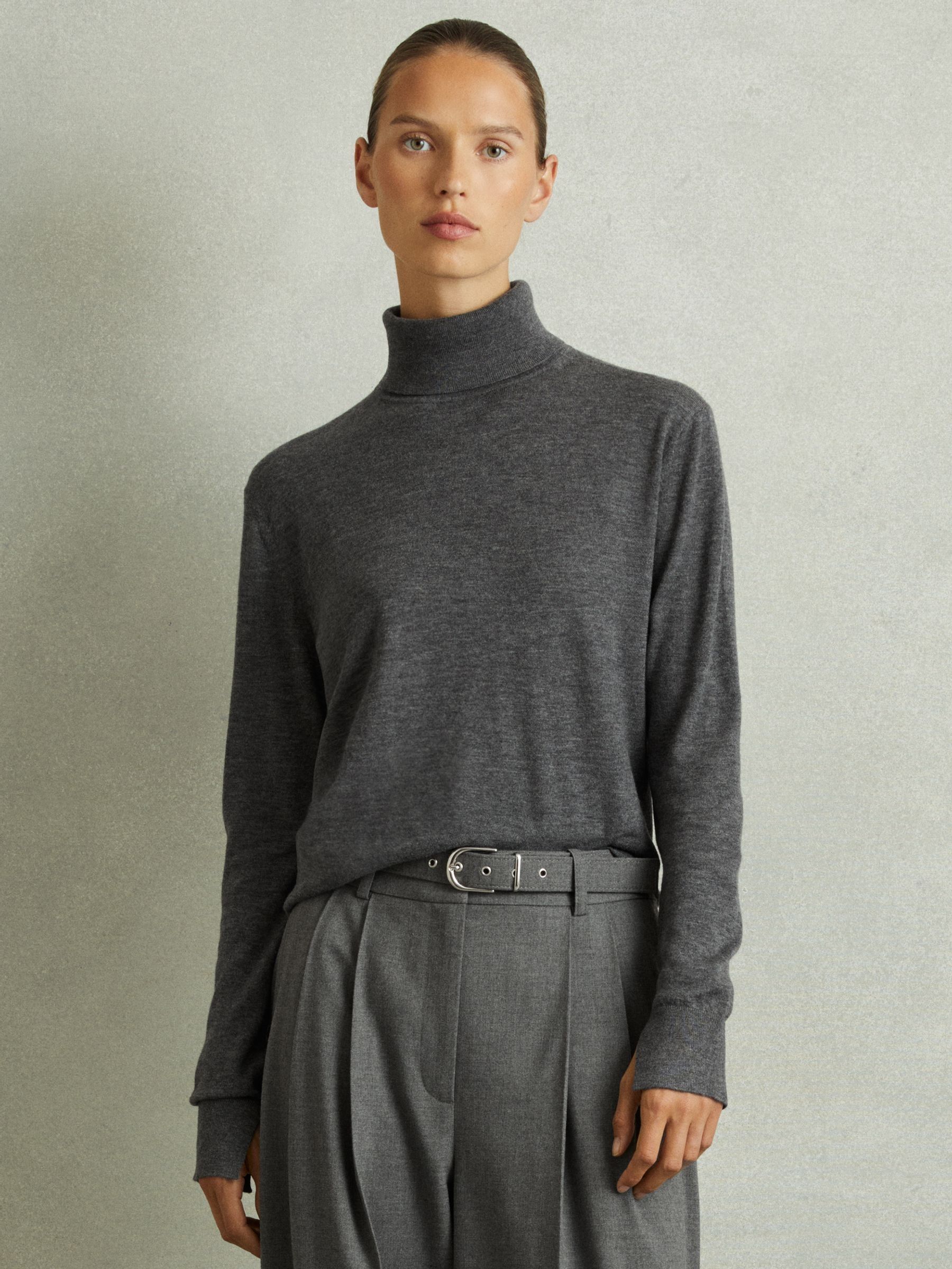 Merino Wool Roll Neck Jumper in Charcoal
