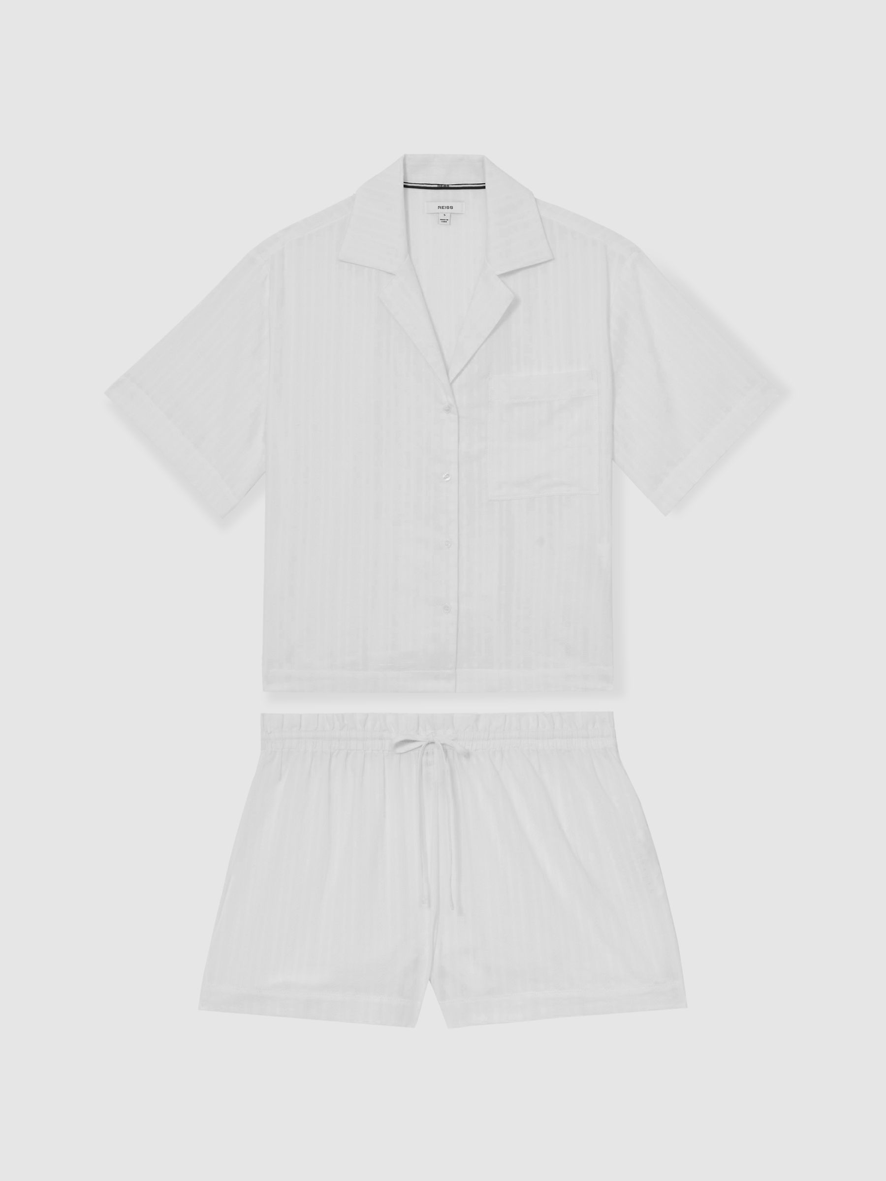 Cotton Pointelle Shirt and Shorts Set in White