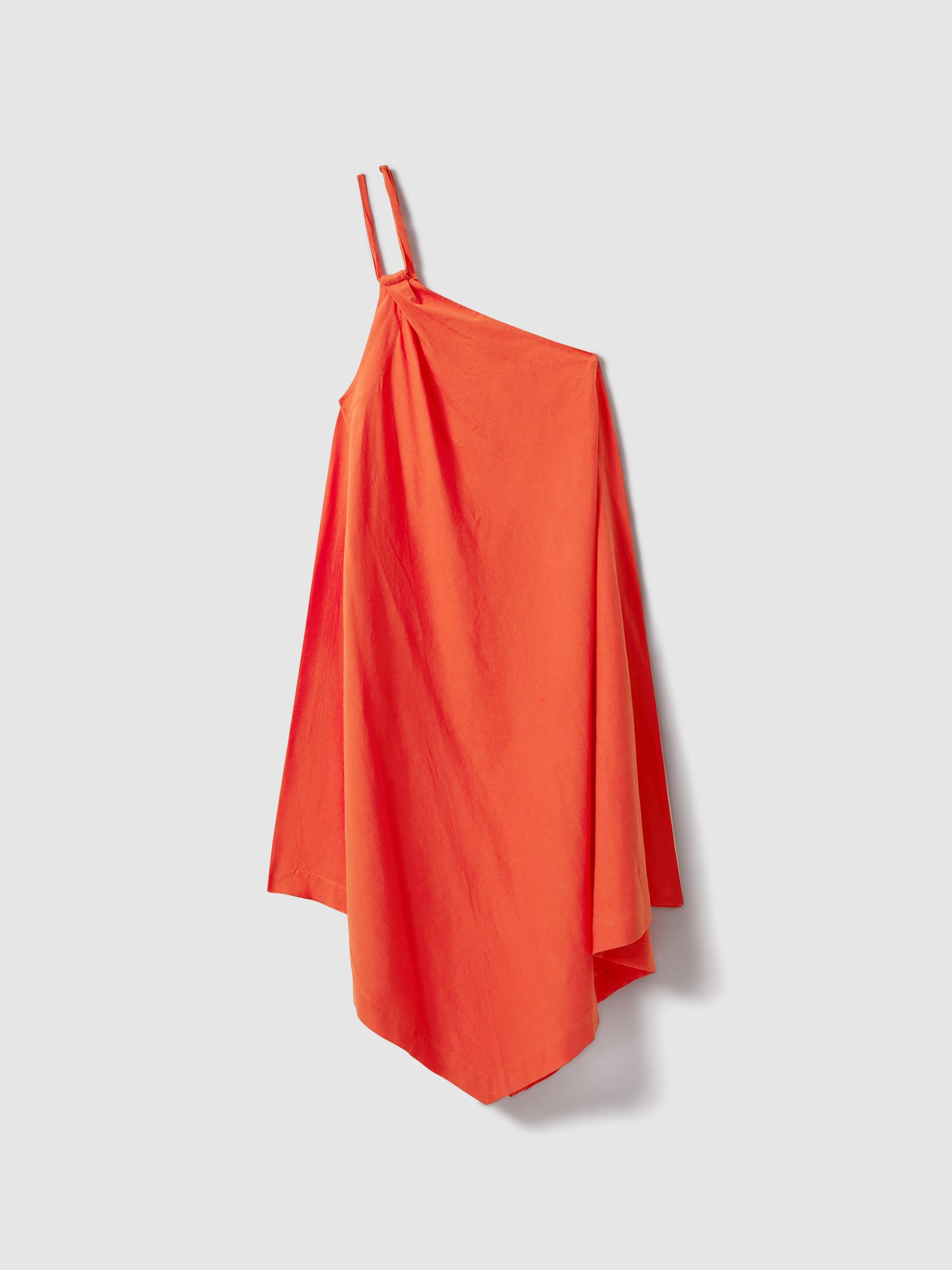 One Shoulder Draped Midi Dress in Orange