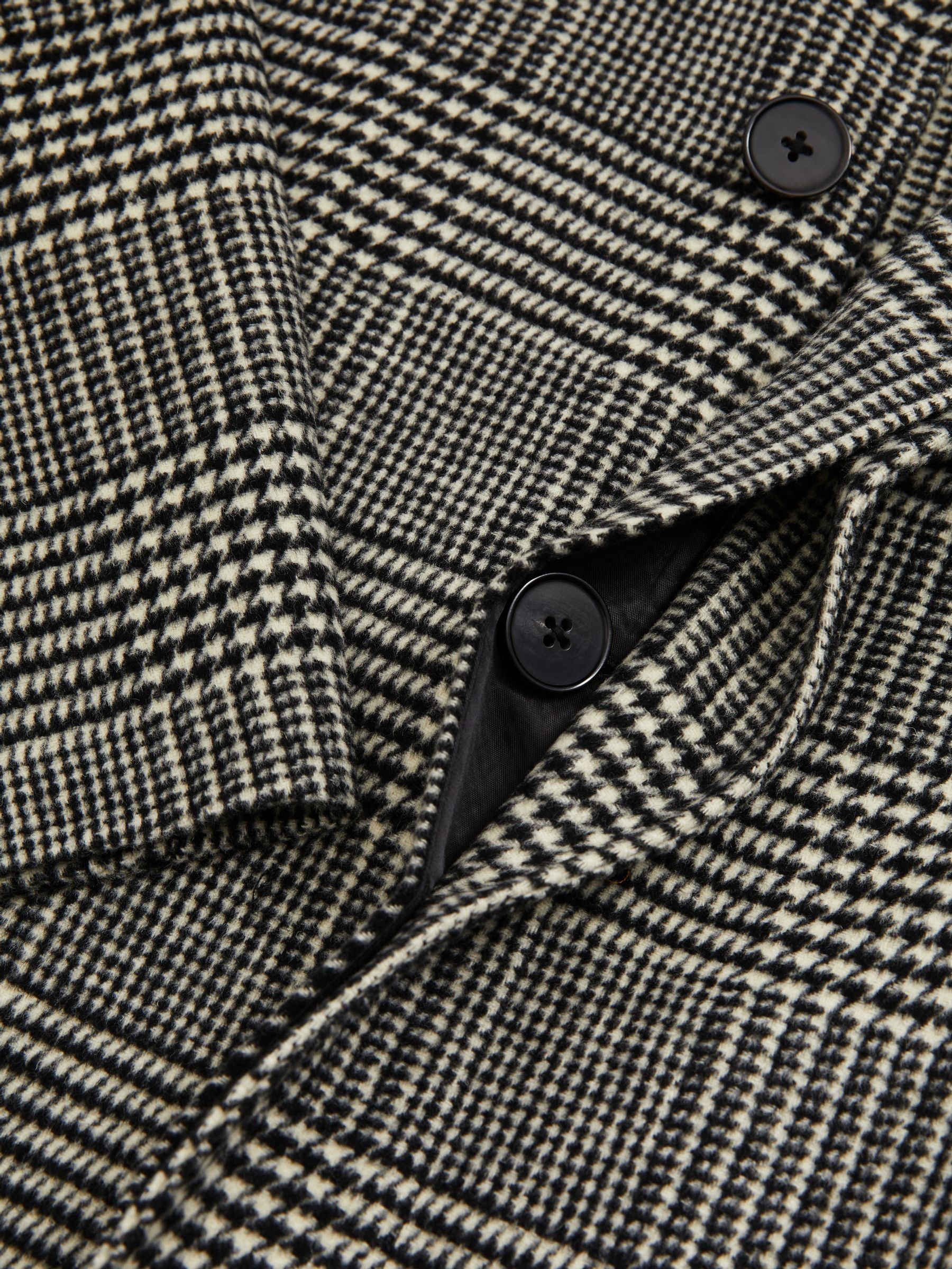 Checked Wool-Blend Car Coat in Black/White