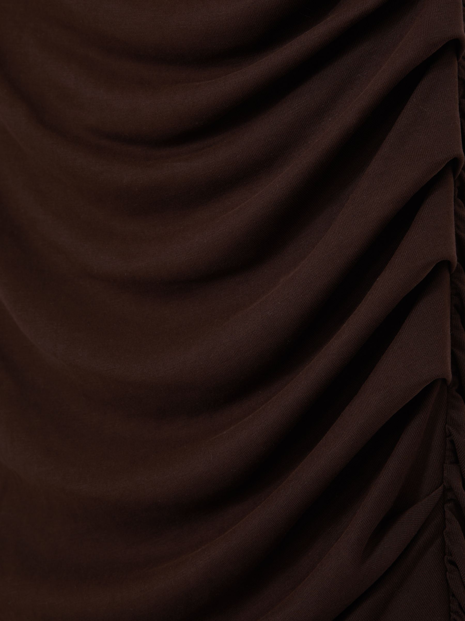 Ruched Jersey Mini Dress in Chocolate Brown