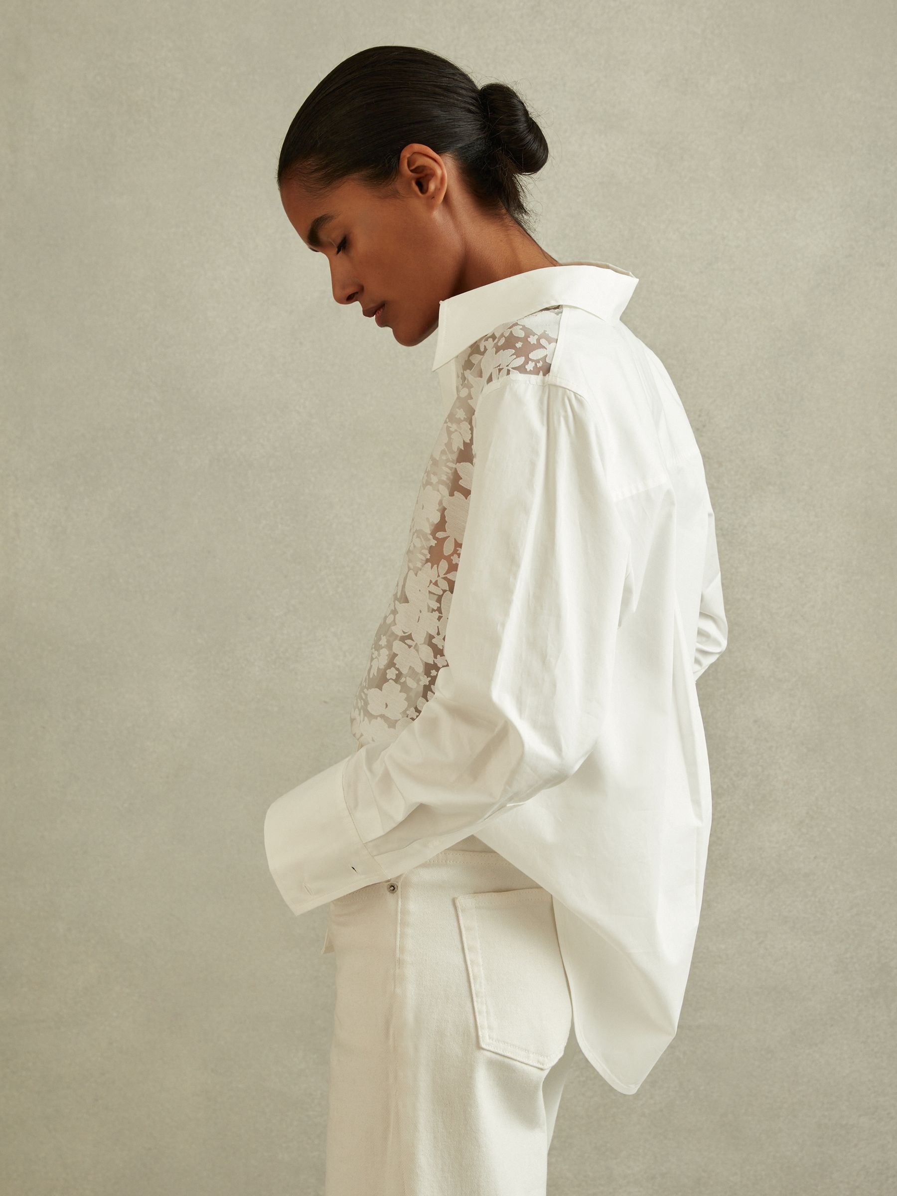 Cotton Burnout Floral Shirt in Ivory