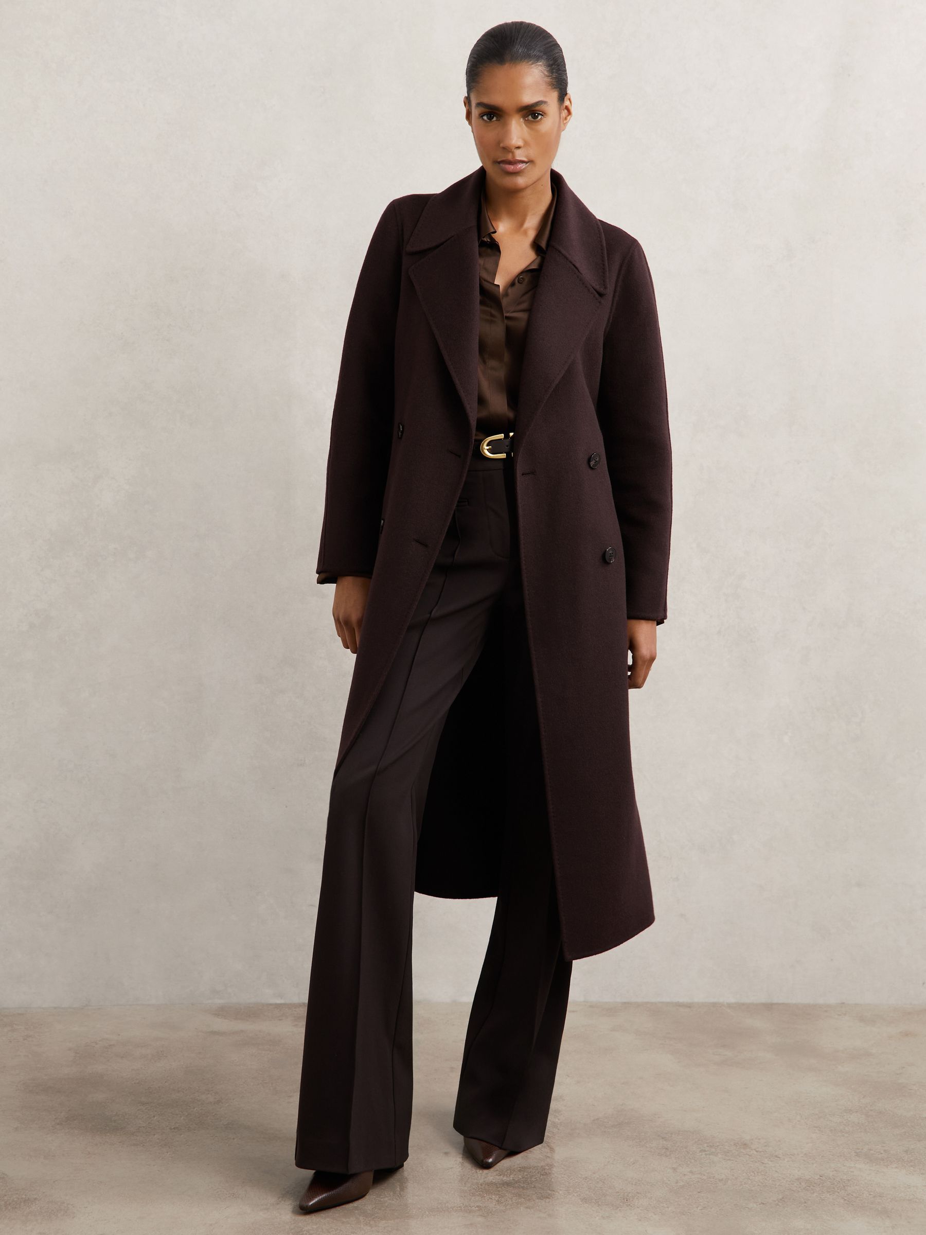 Petite Double-Breasted Blindseam Coat Wool-Blend in Aubergine