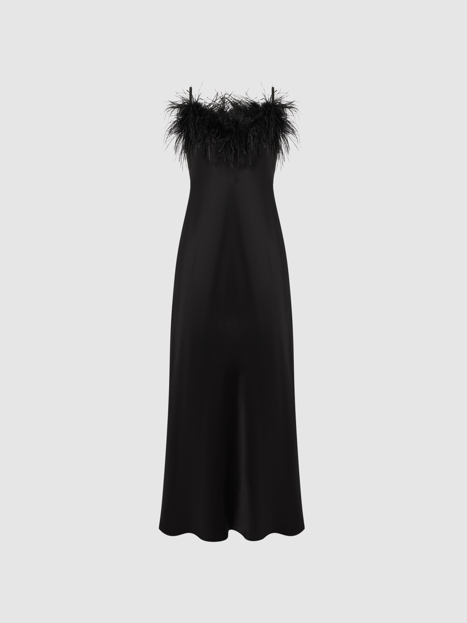 Sleeper Feather Midi Slip Dress in Black