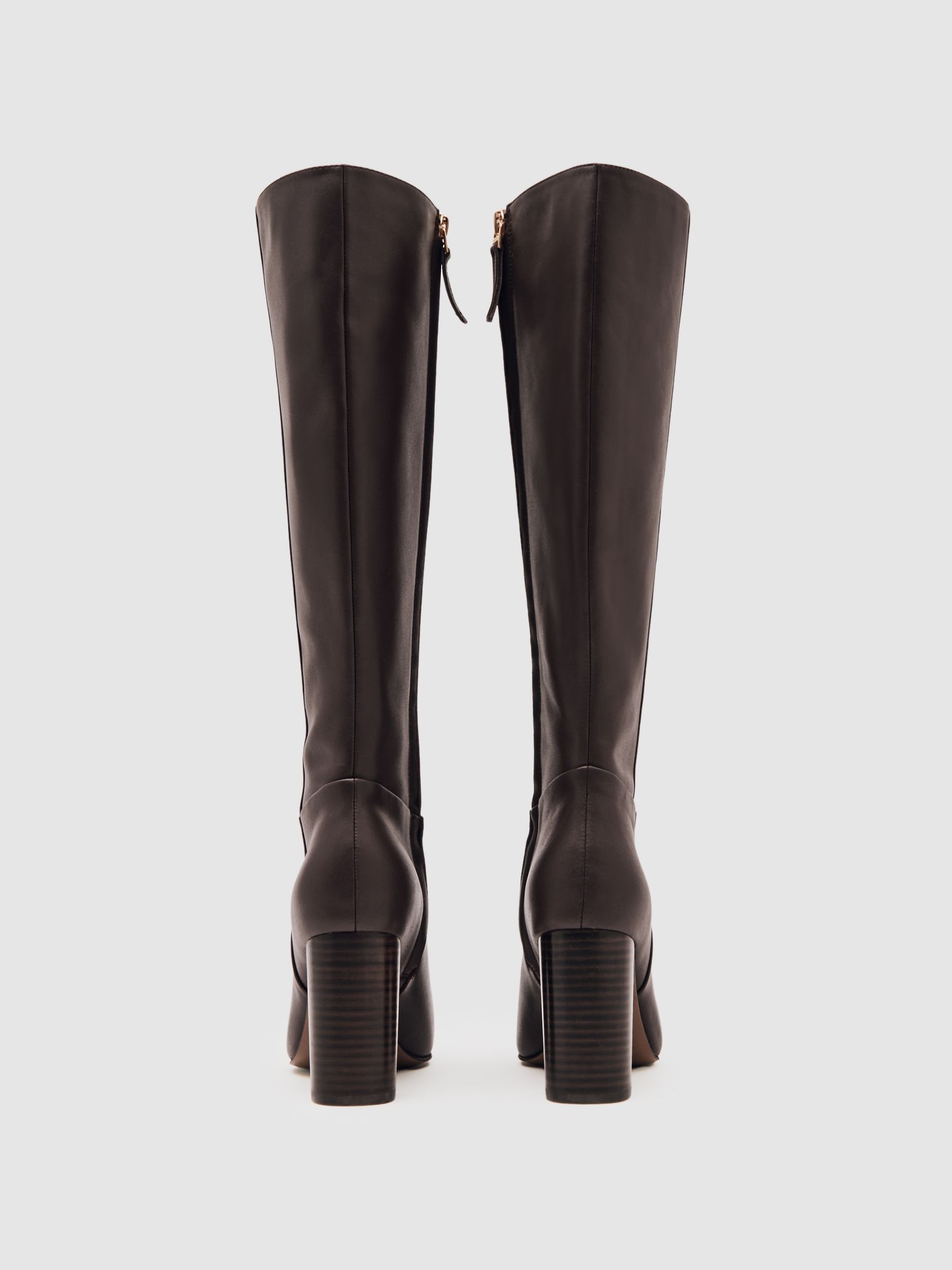 Block-Heel Knee-High Boots in Burgundy