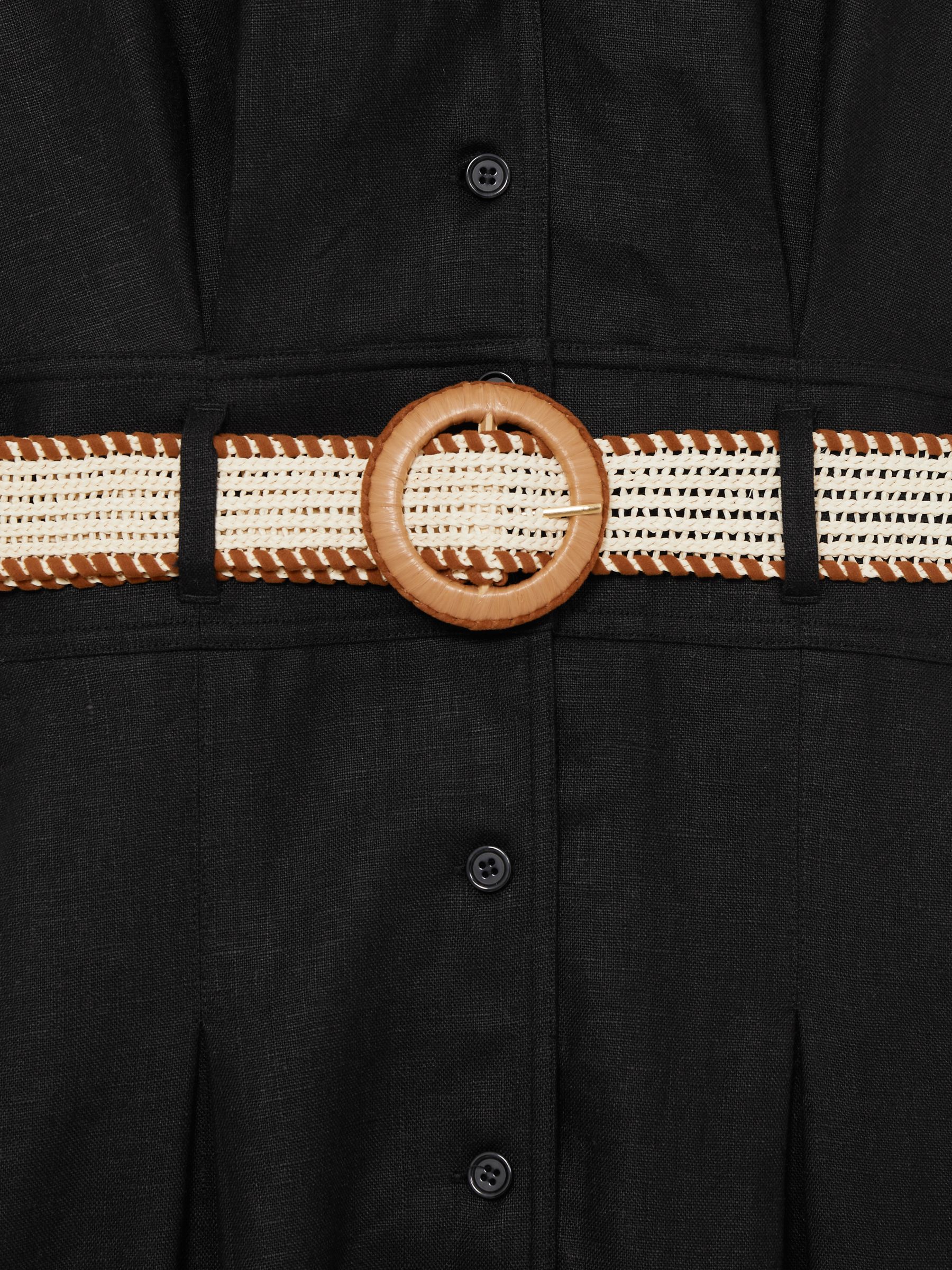 Linen Belted Sleeveless Midi Dress in Black