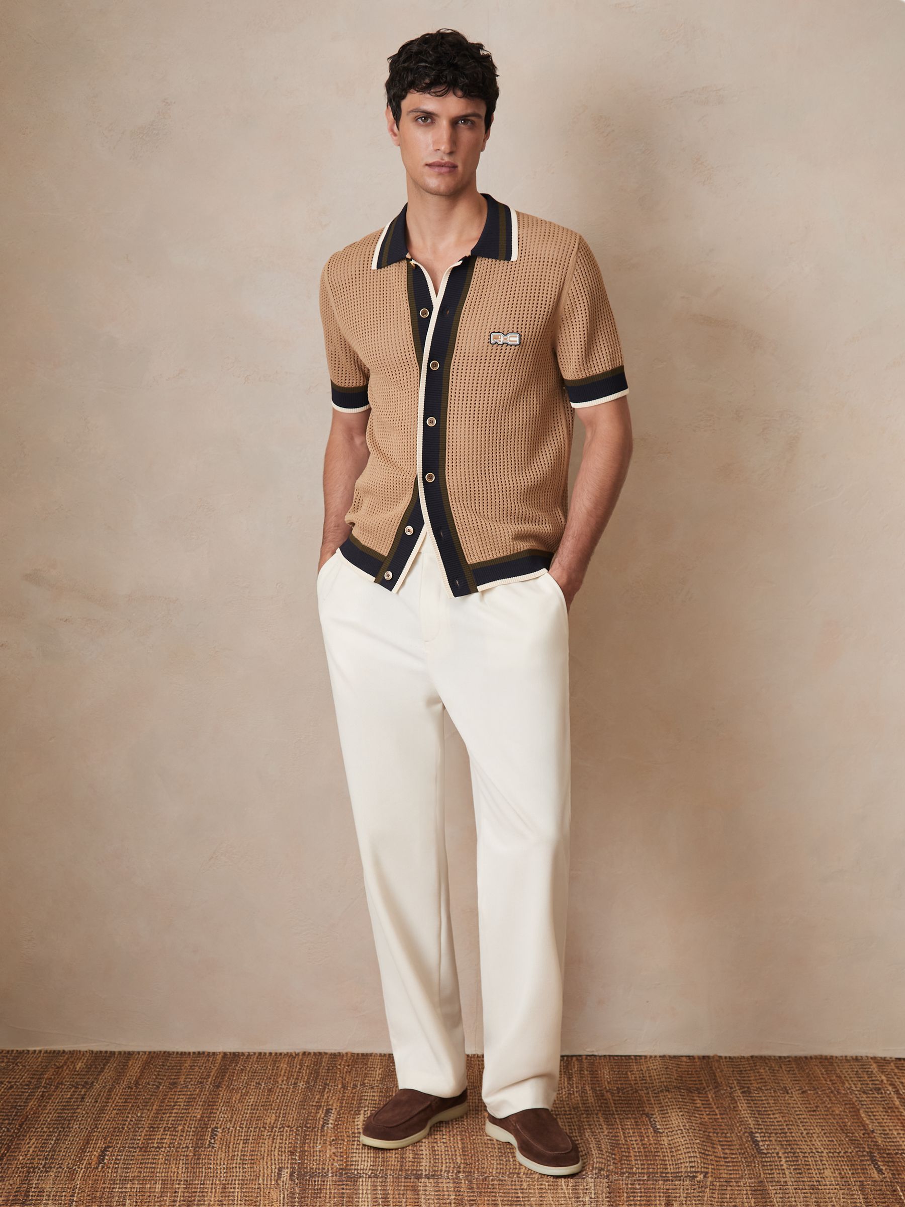 Reiss | Ché Crochet Tipped Shirt in Camel