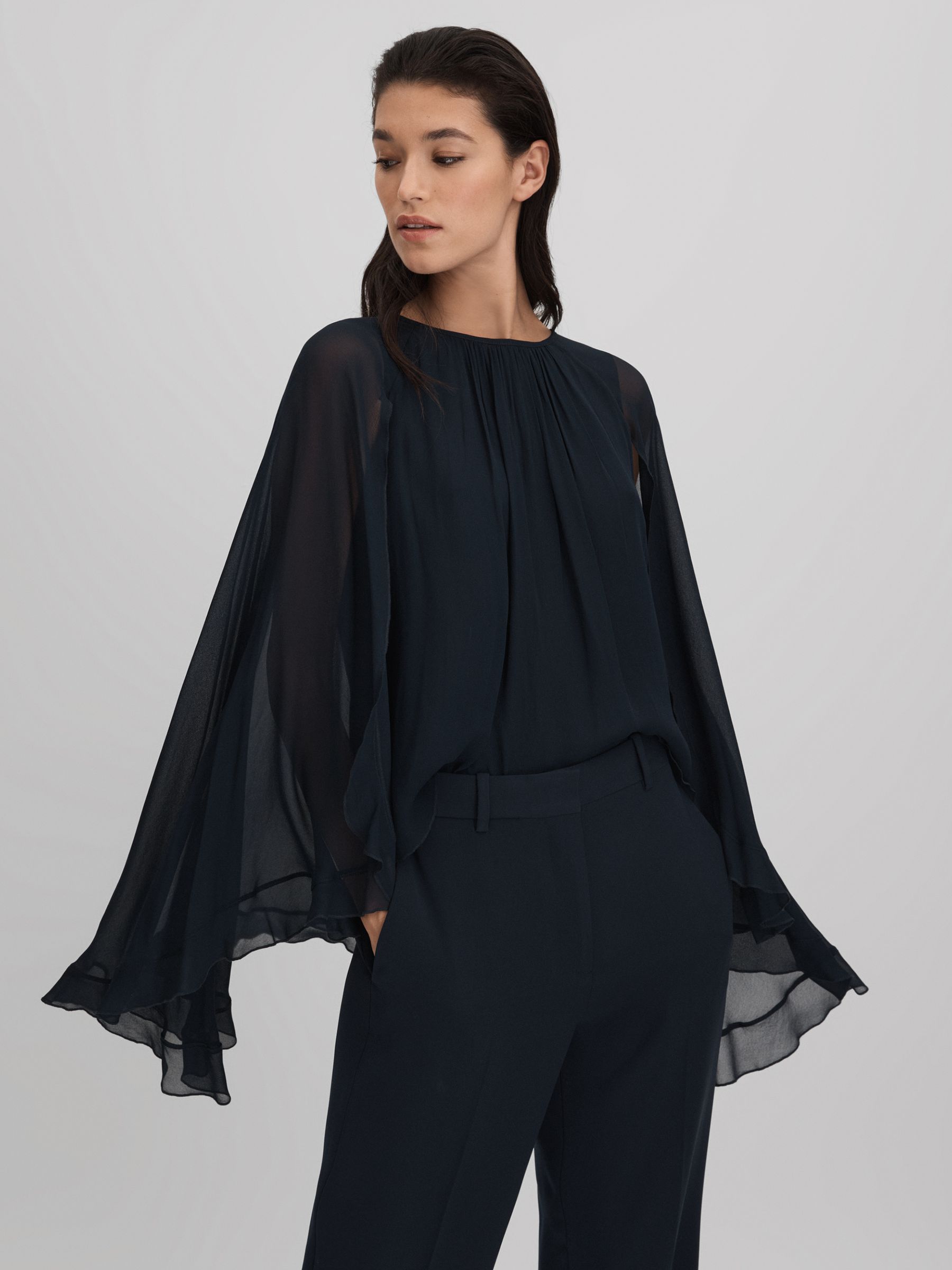 Pleated Cape Style Top in Navy