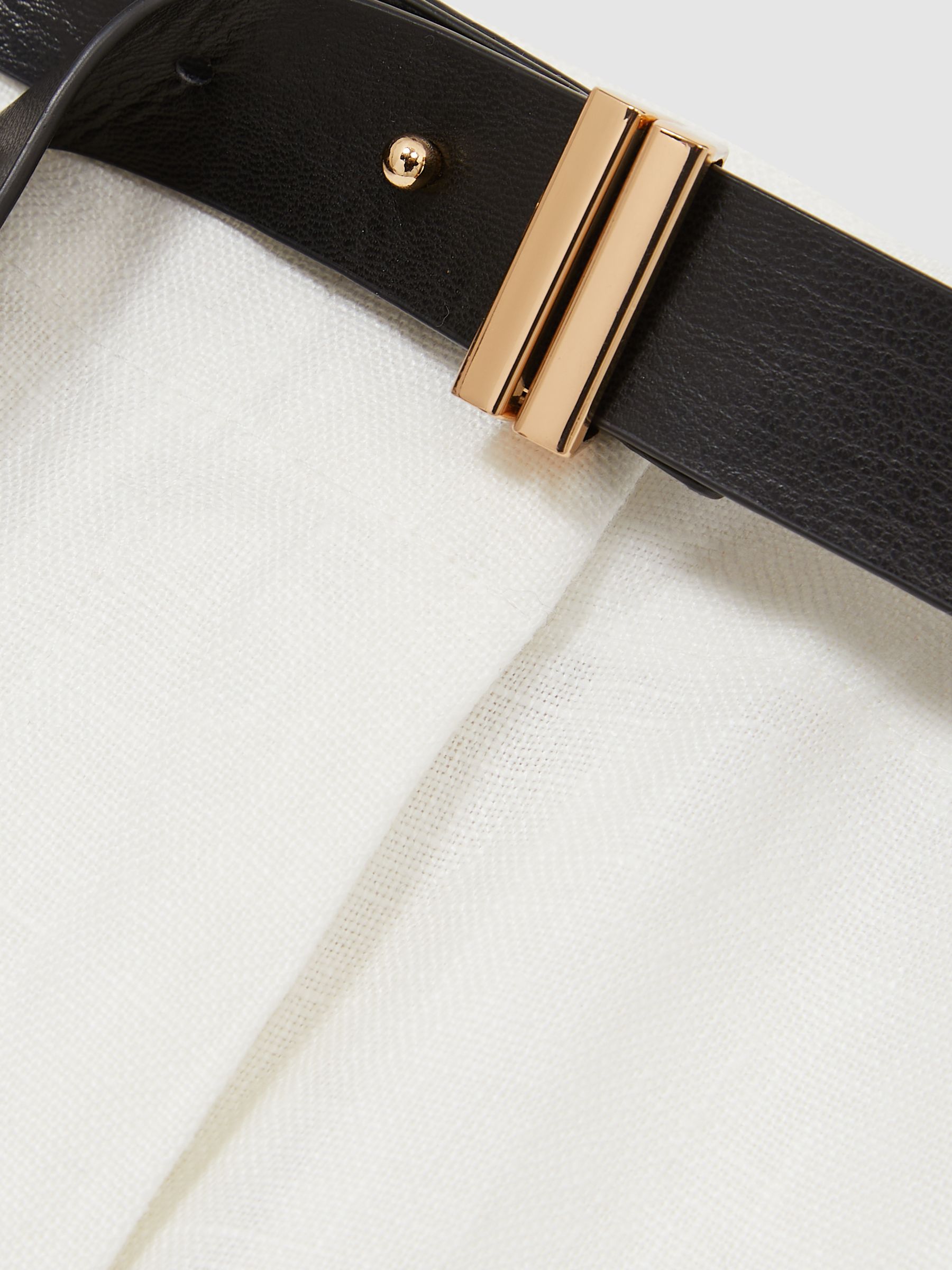 Petite Linen Belted Wide-Leg Trousers in White