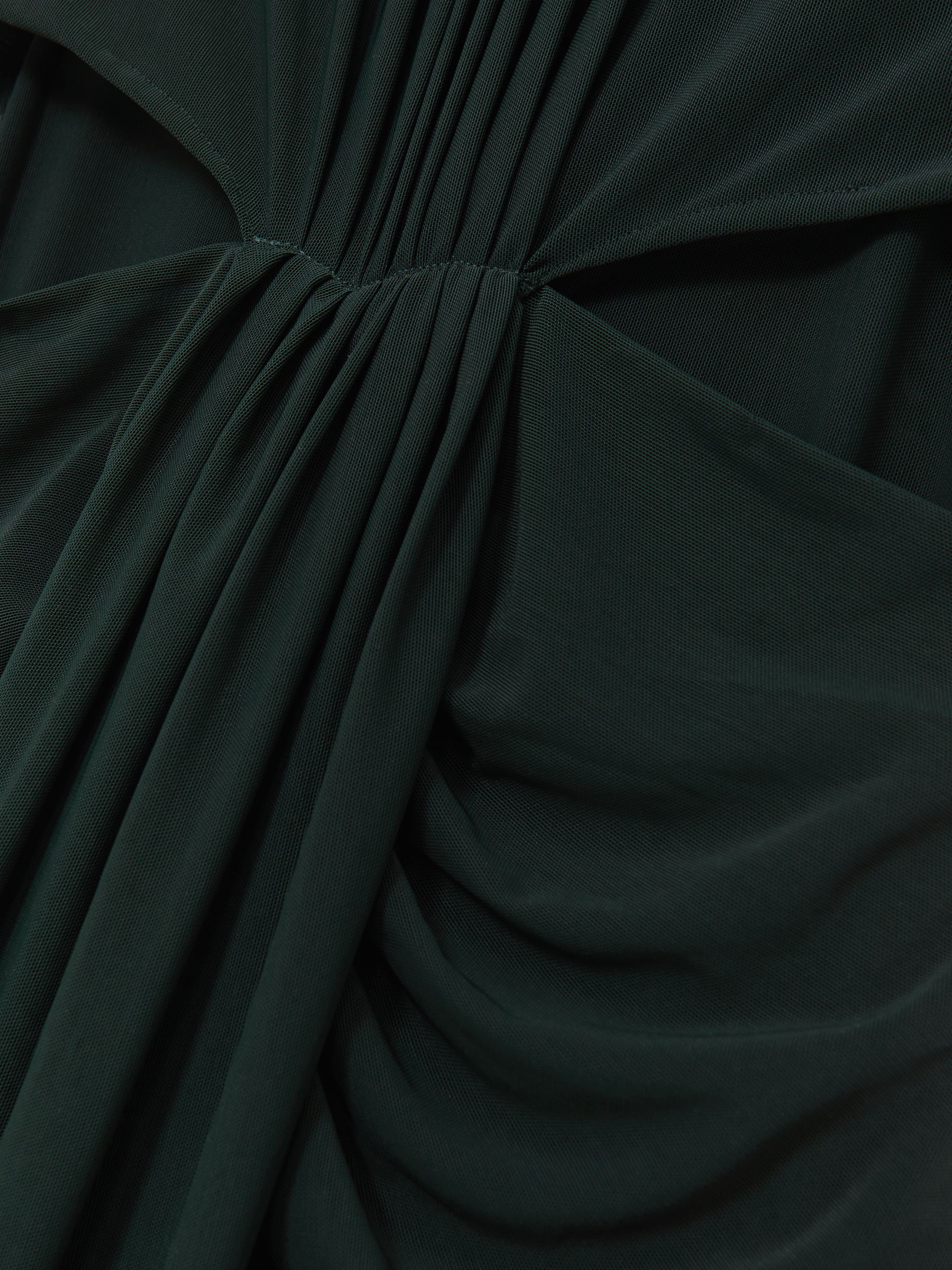 Ruched Long-Sleeve Maxi Dress in Dark Green