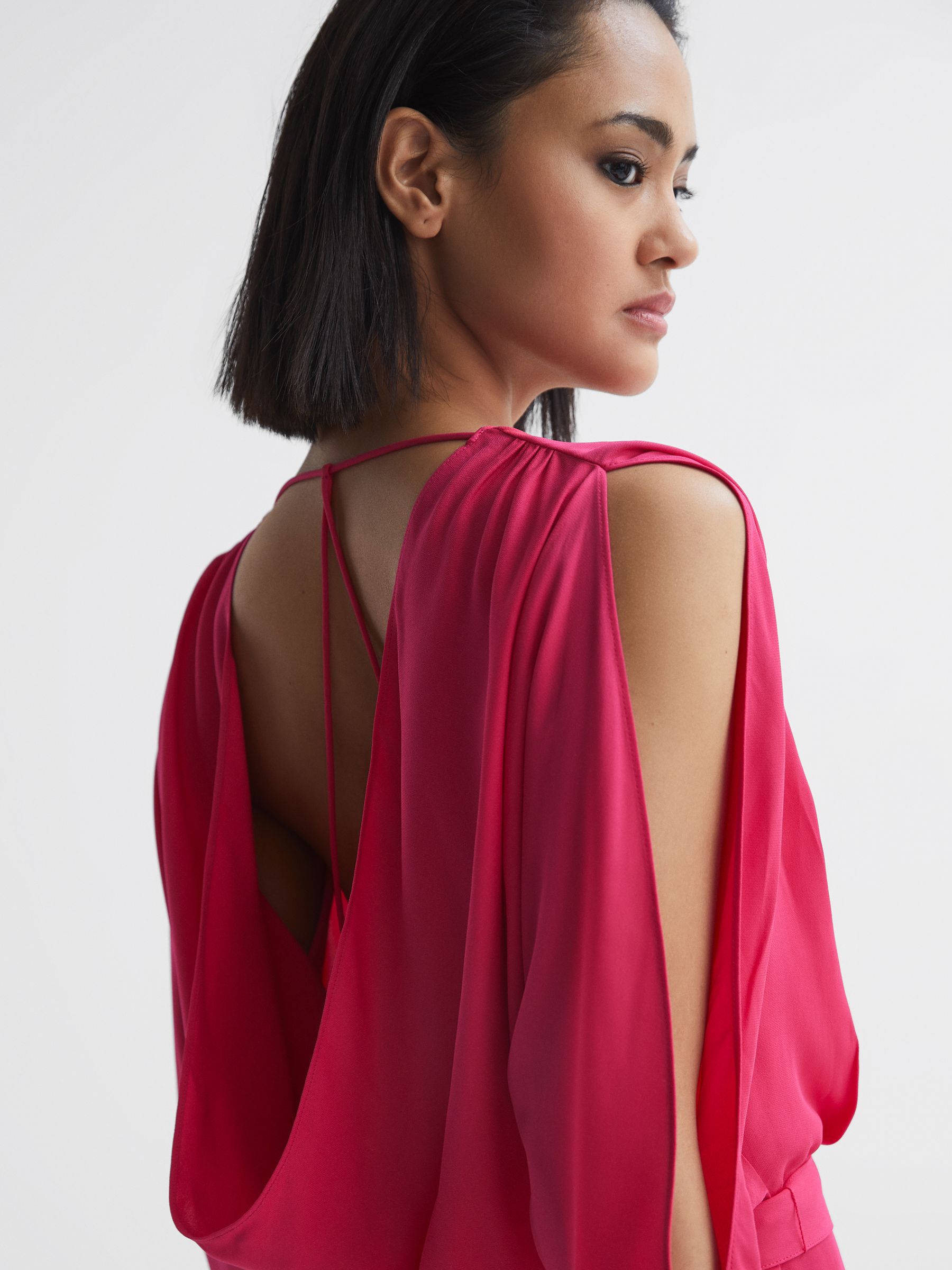 Open Back Split Sleeve Mini Dress in Bright Pink